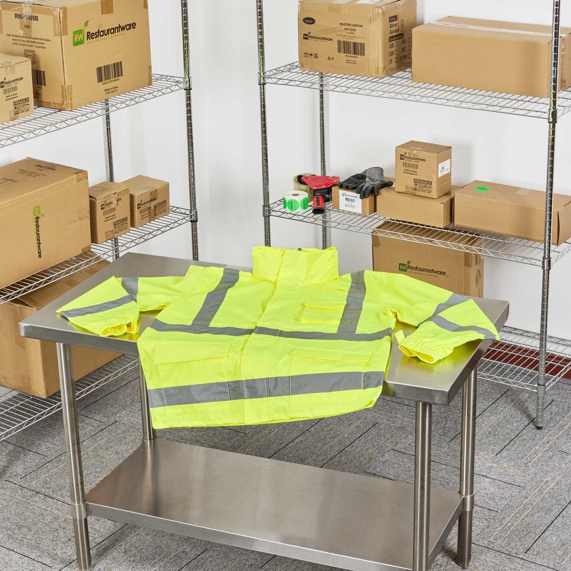Be Safe Type R Class 3 Lime 2XL High Visibility Lightweight Rain Jacket - Zipper Closure, Reflective Tape - 1 count box