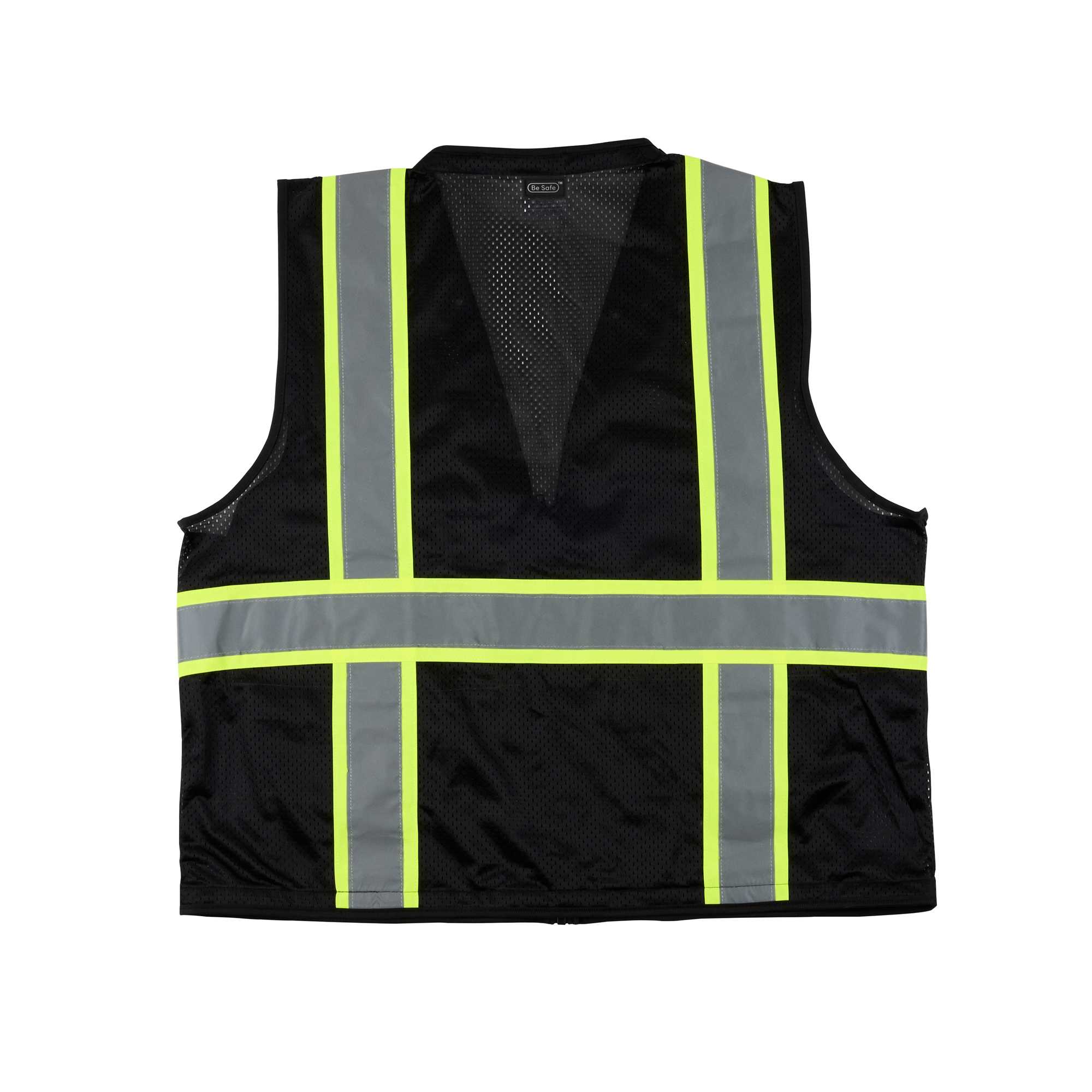 Be Safe Black 2XL/3XL High Visibility Mesh Safety Vest - Zipper Closure, Reflective Tape - 1 count box