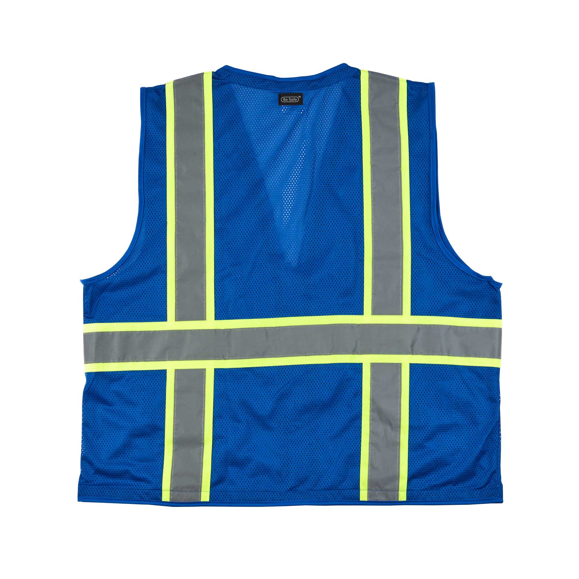Be Safe Blue 2XL/3XL High Visibility Mesh Safety Vest - Zipper Closure, Reflective Tape - 1 count box