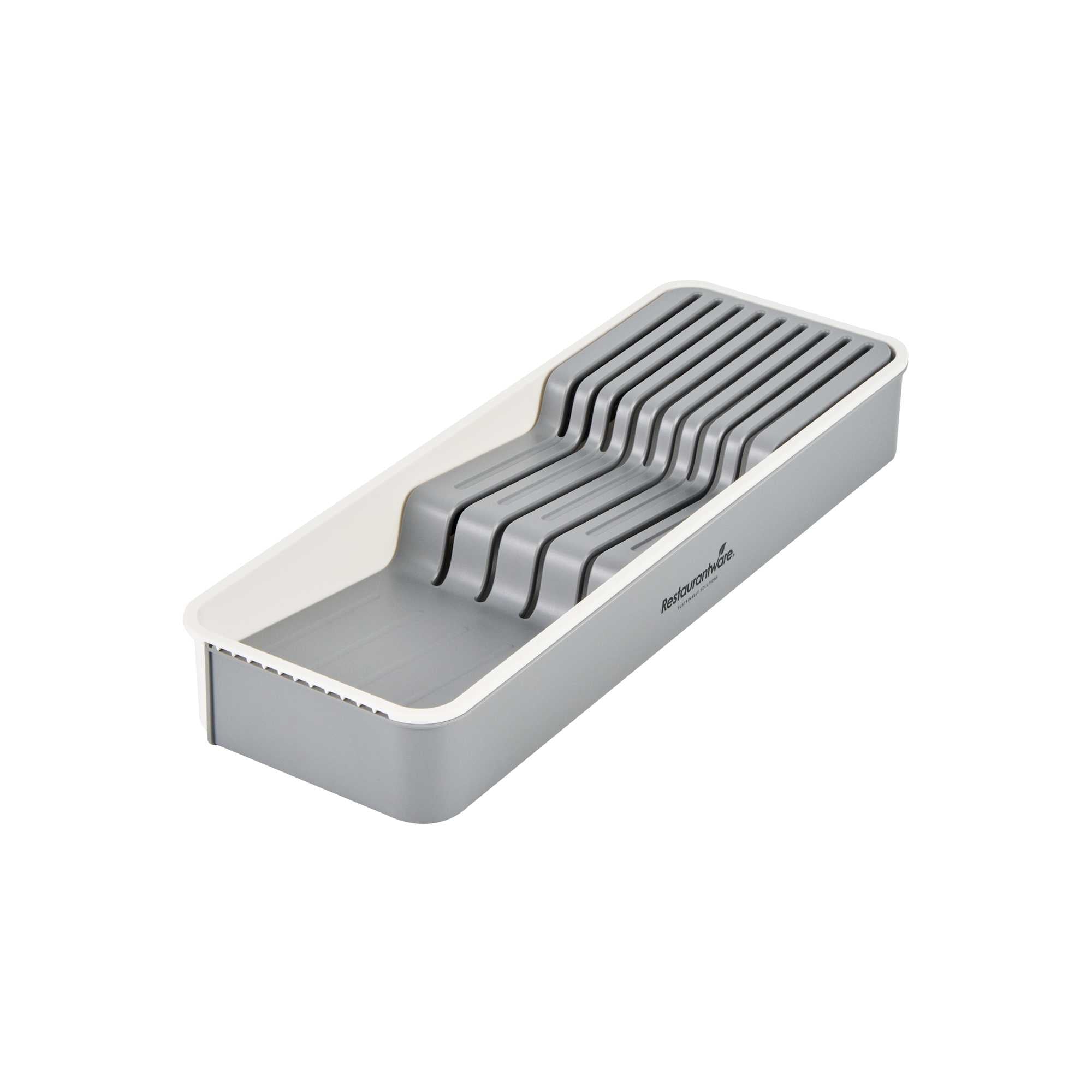 Clean Tek Professional Gray and White Plastic Expandable 2-Tier Knife Drawer Organizer - 15 1/2" x 5 1/2" x 2 1/4" - 12 count box