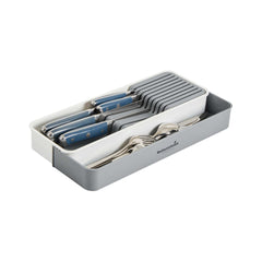 Clean Tek Professional Gray and White Plastic Expandable 2-Tier Knife Drawer Organizer - 15 1/2
