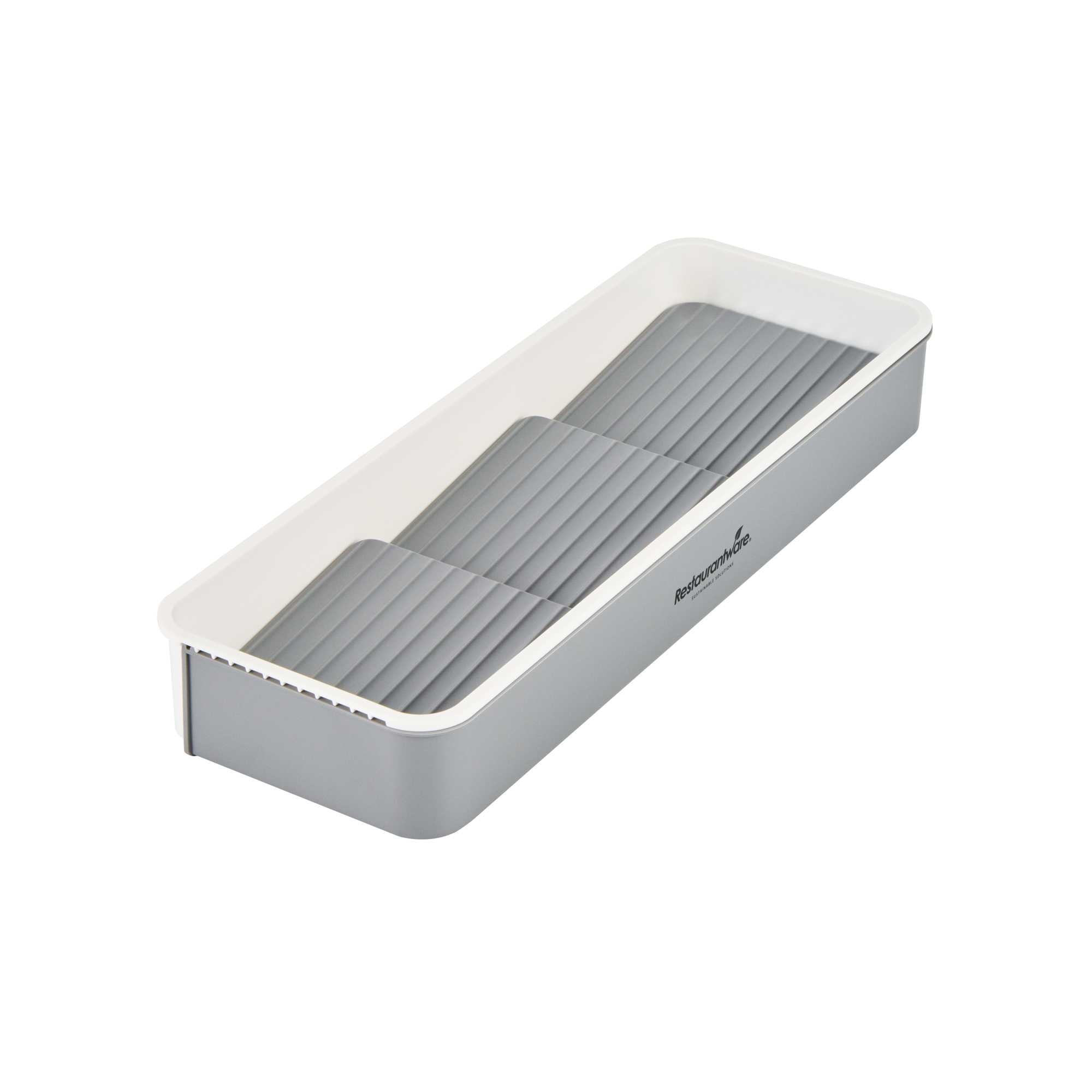 Clean Tek Professional Gray and White Plastic Expandable 3-Tier Spice Drawer Organizer - 15 1/2" x 5 1/2" x 2 1/4" - 12 count box