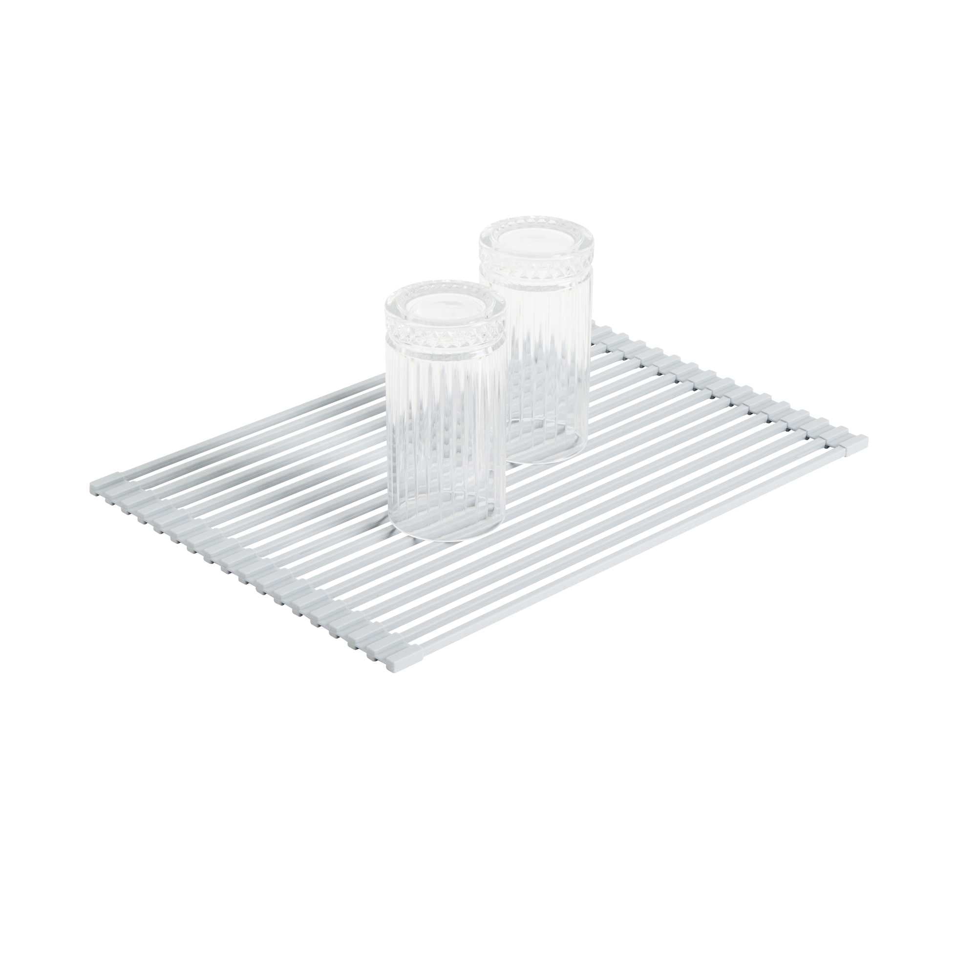 Clean Tek Professional Gray Steel Over-Sink Roll-Up Drying Rack - Non-Slip - 17" x 13" - 12 count box