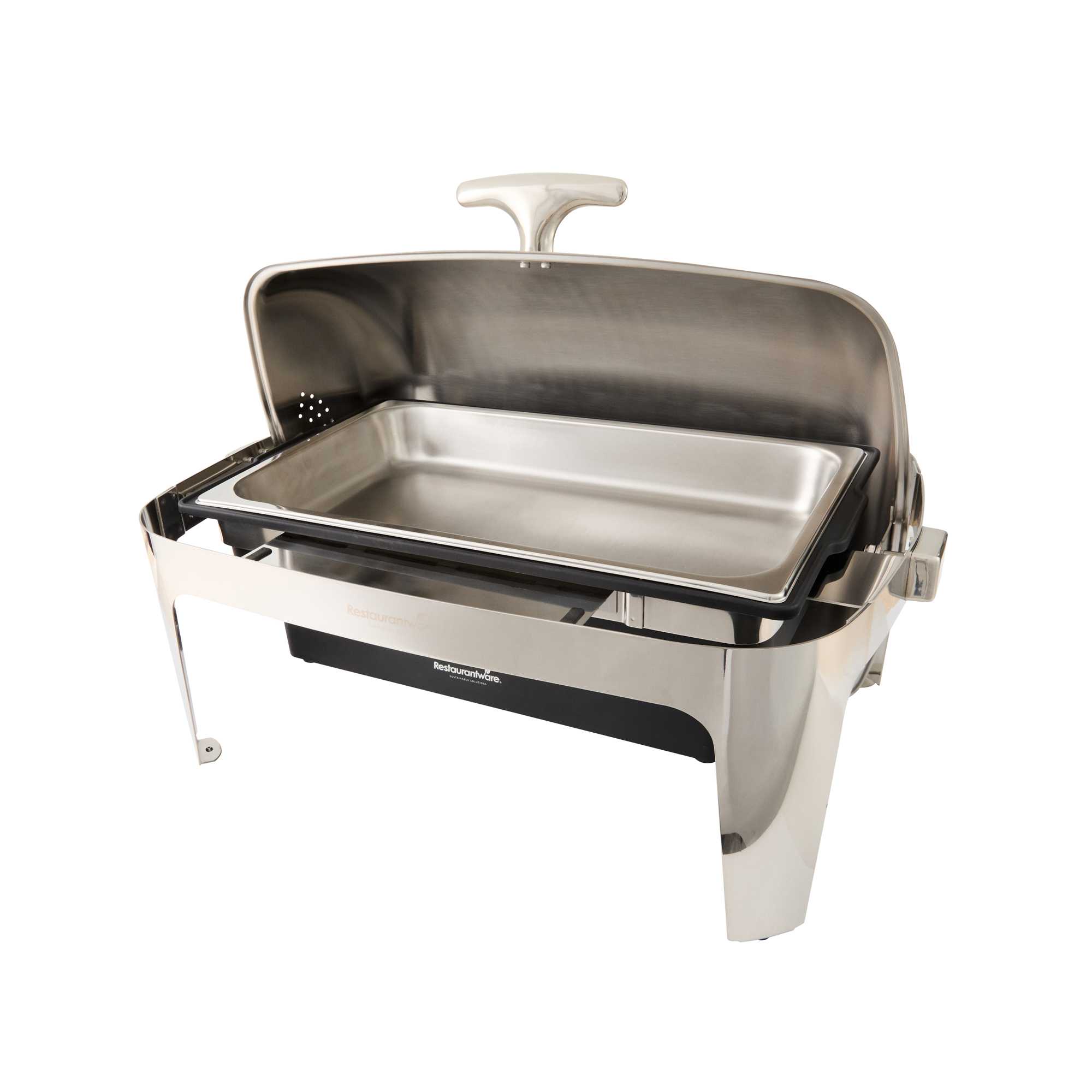 Cater Tek 9 qt Full Size Electric Chafer - Stainless Steel Roll Top Cover, Food Pan, Stand, 120V, 760W - 1 count box