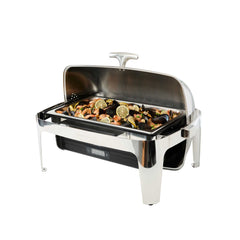 Cater Tek 14 qt Full Size Electric Chafer - Roll Top Cover, Food Pan, Stand, Digital Temperature Control, 120V, 760W - 1 count box