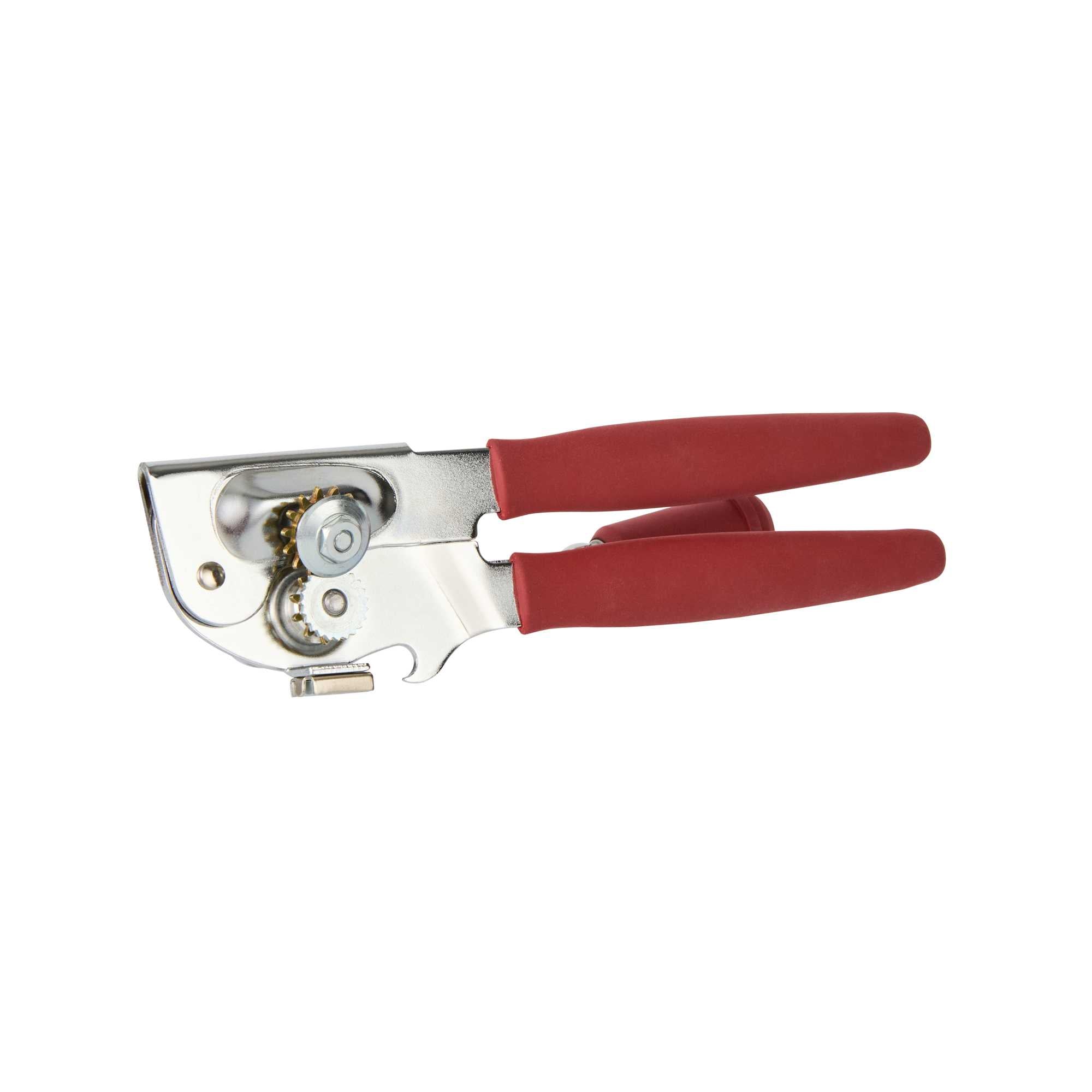 German Standard Red Stainless Steel Handheld Crank Can Opener - Magnetic Lid Lifter, Long Handles - 8 3/4" x 2 1/4" x 3 1/2" - 36 count box