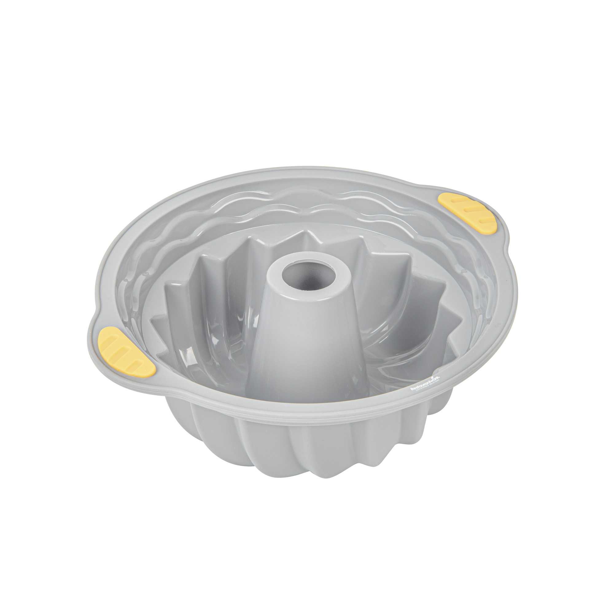 Pastry Tek Gray Silicone Kugelhopf / Fluted Bundt Cake Pan - Non-Stick, with Handles - 11 1/4" x 10 1/4" x 4" - 8 count box