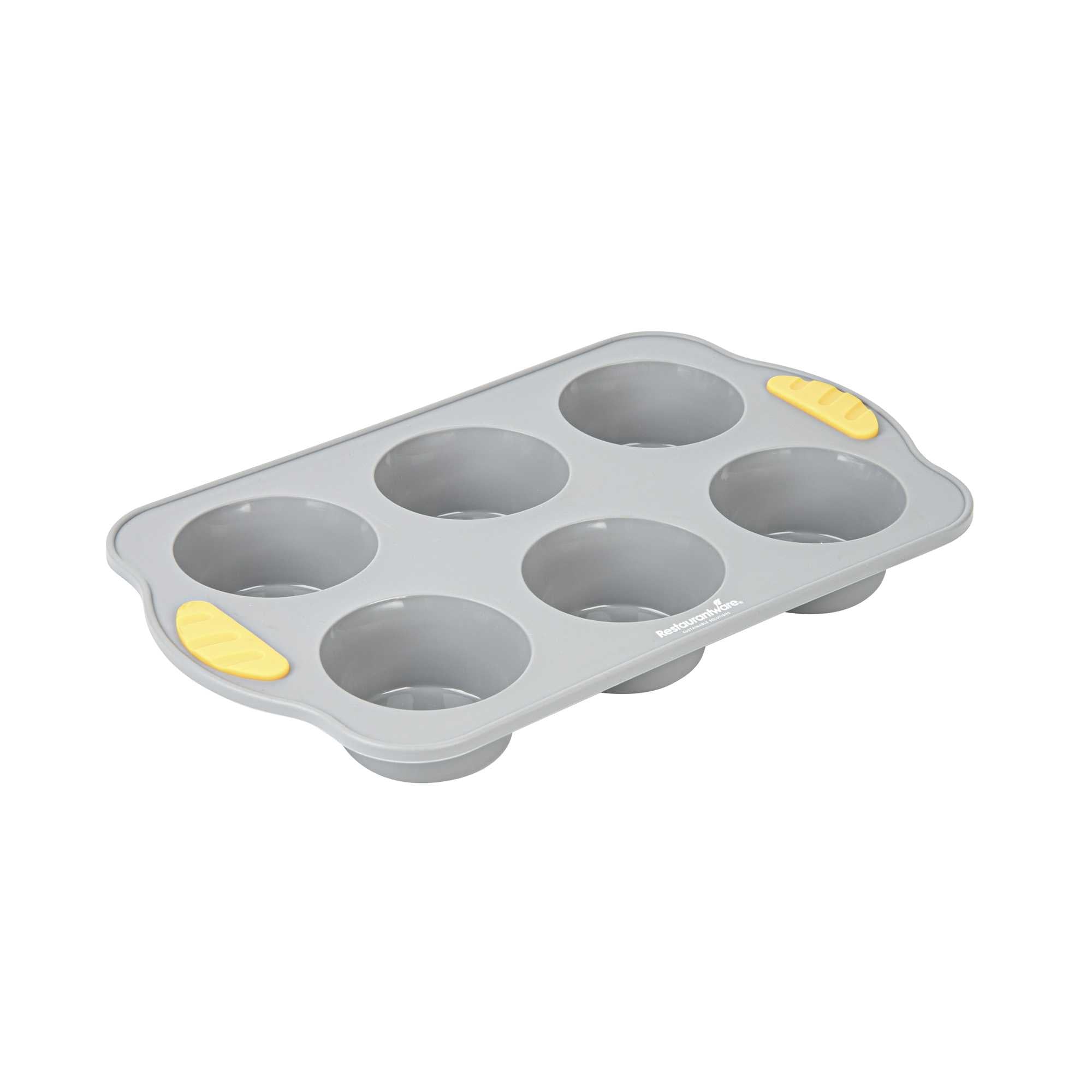 Pastry Tek Gray Silicone Muffin / Cupcake Pan - 6 Compartments, Non-Stick, with Handles - 11 1/2" x 7" x 1 1/2" - 10 count box