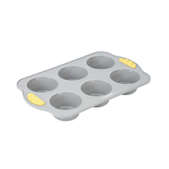 Pastry Tek Gray Silicone Muffin / Cupcake Pan - 6 Compartments, Non-Stick, with Handles - 11 1/2