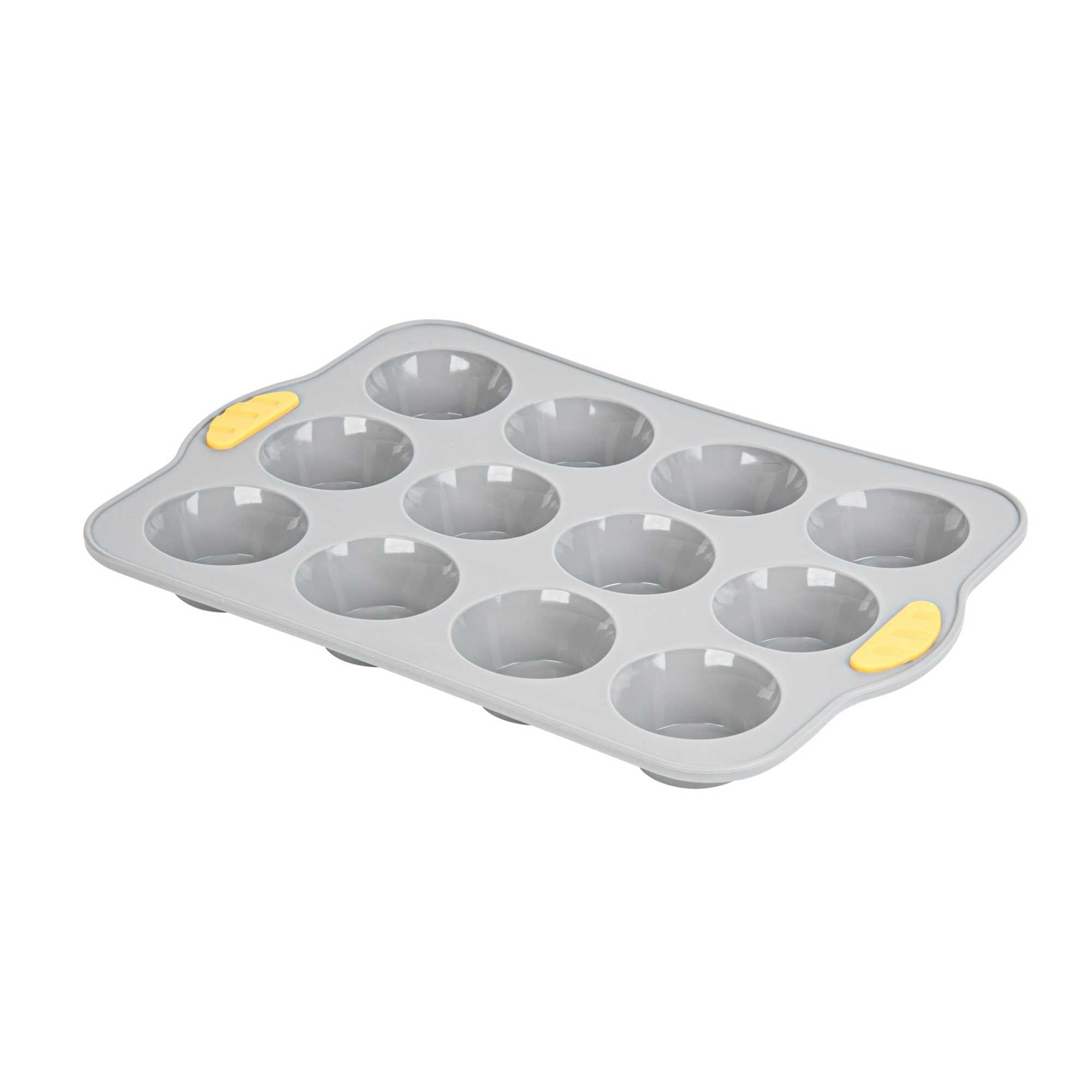 Pastry Tek Gray Silicone Muffin / Cupcake Pan - 12 Compartments, Non-Stick, with Handles - 13" x 9 1/4" x 1 1/4" - 1 count box