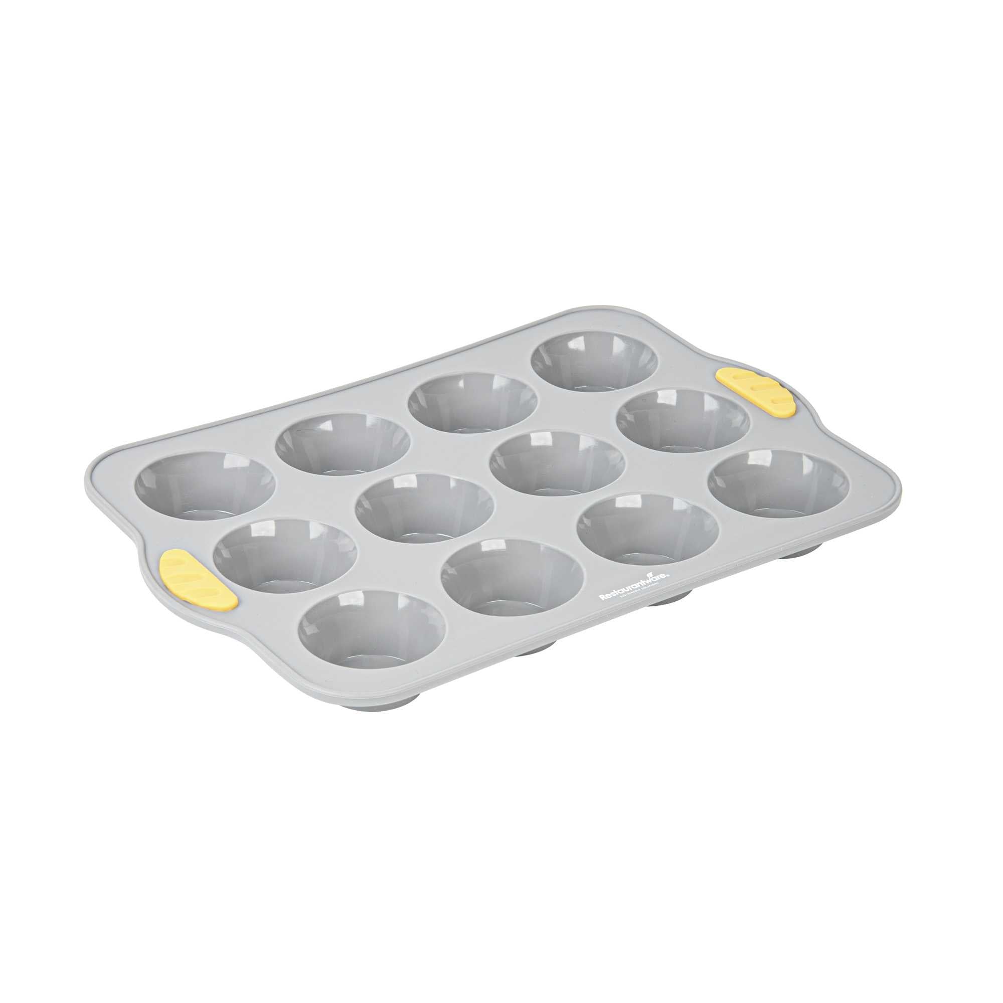Pastry Tek Gray Silicone Muffin / Cupcake Pan - 12 Compartments, Non-Stick, with Handles - 13" x 9 1/4" x 1 1/4" - 40 count box