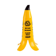 Clean Tek Professional Yellow Plastic Banana Wet Floor Cone - Multilingual, with Brown Stem - 23 1/2