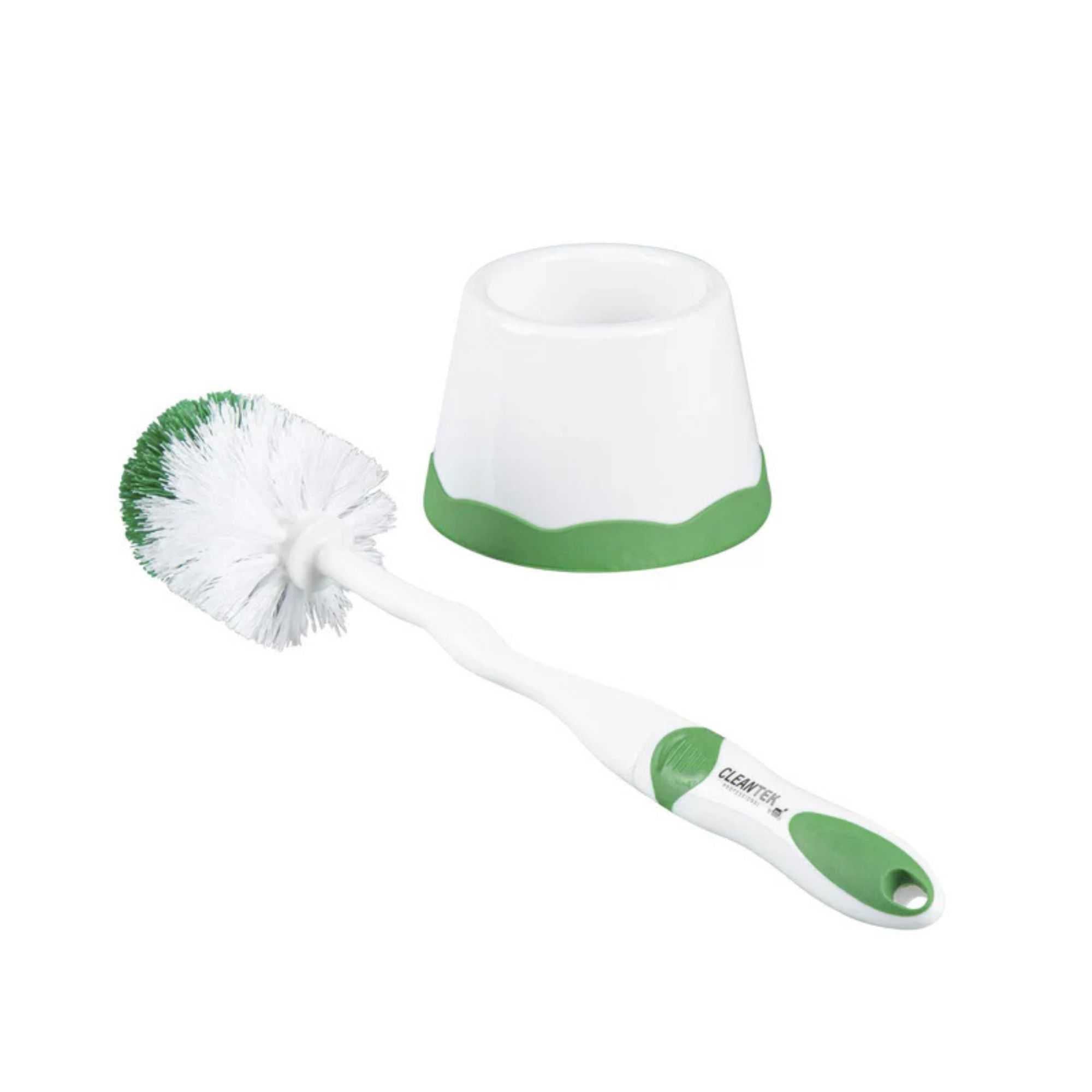 Clean Tek Professional Round Green and White Toilet Bowl Brush - with Caddy - 1 count box