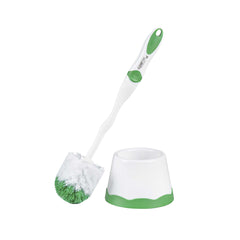 Clean Tek Professional Round Green and White Toilet Bowl Brush - with Caddy - 10 count box