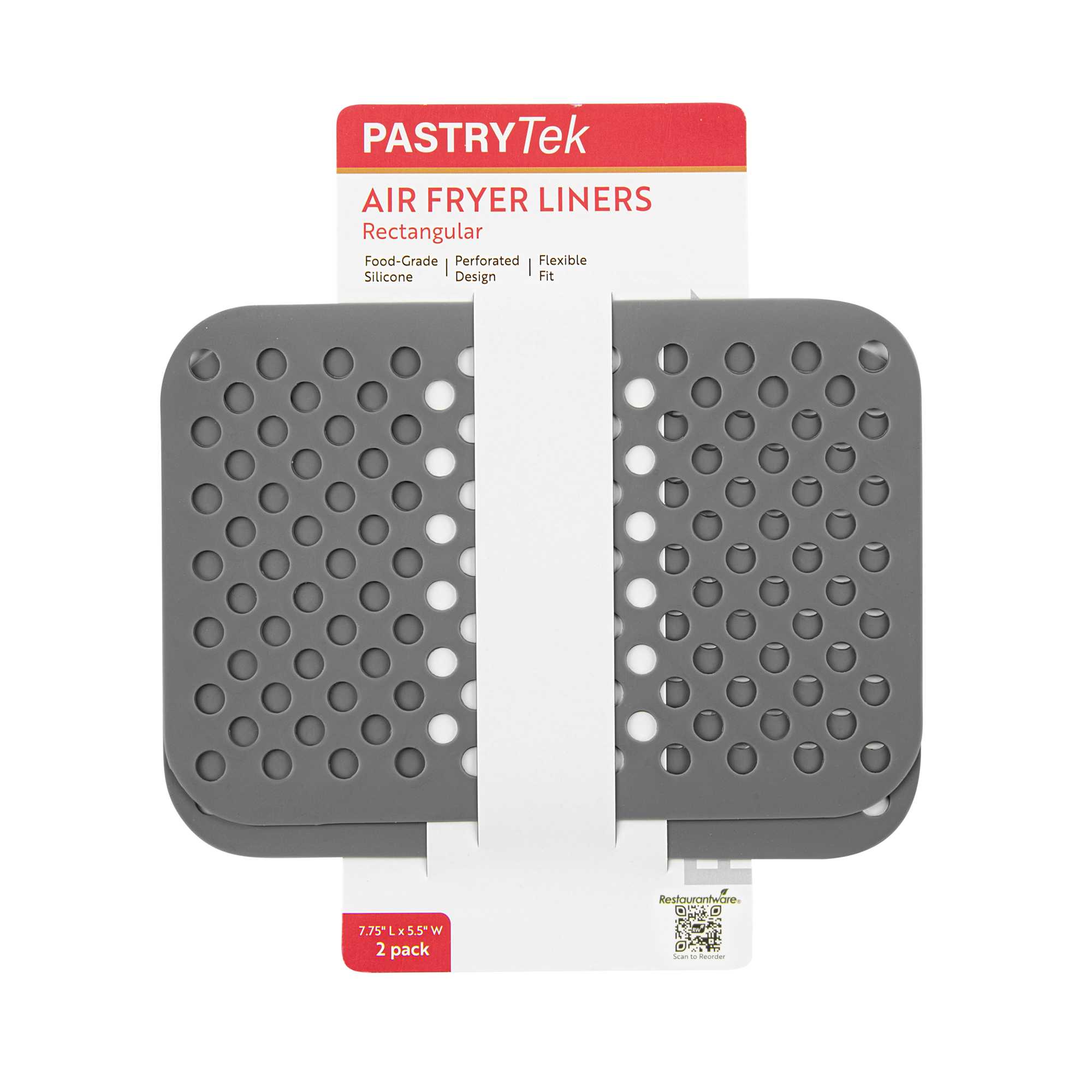 Pastry Tek Rectangle Gray Reusable Silicone Air Fryer Liner - Non-Stick, For Dual Basket, 3 to 5 qt - 7 3/4" x 5 1/2" - 2 count box