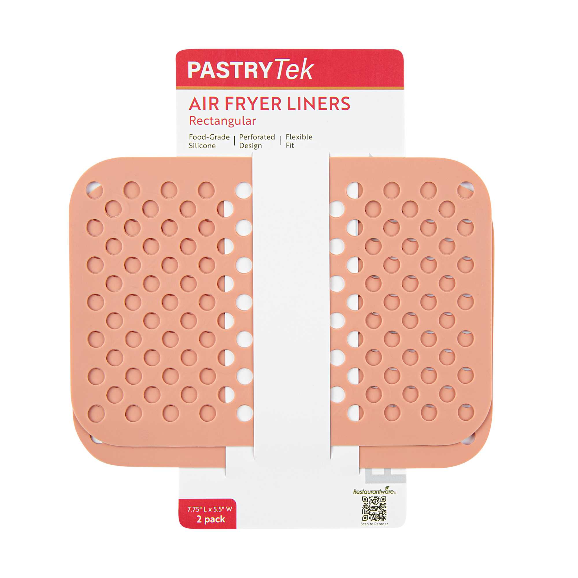 Pastry Tek Rectangle Orange Reusable Silicone Air Fryer Liner - Non-Stick, For Dual Basket, 3 to 5 qt - 7 3/4" x 5 1/2" - 2 count box