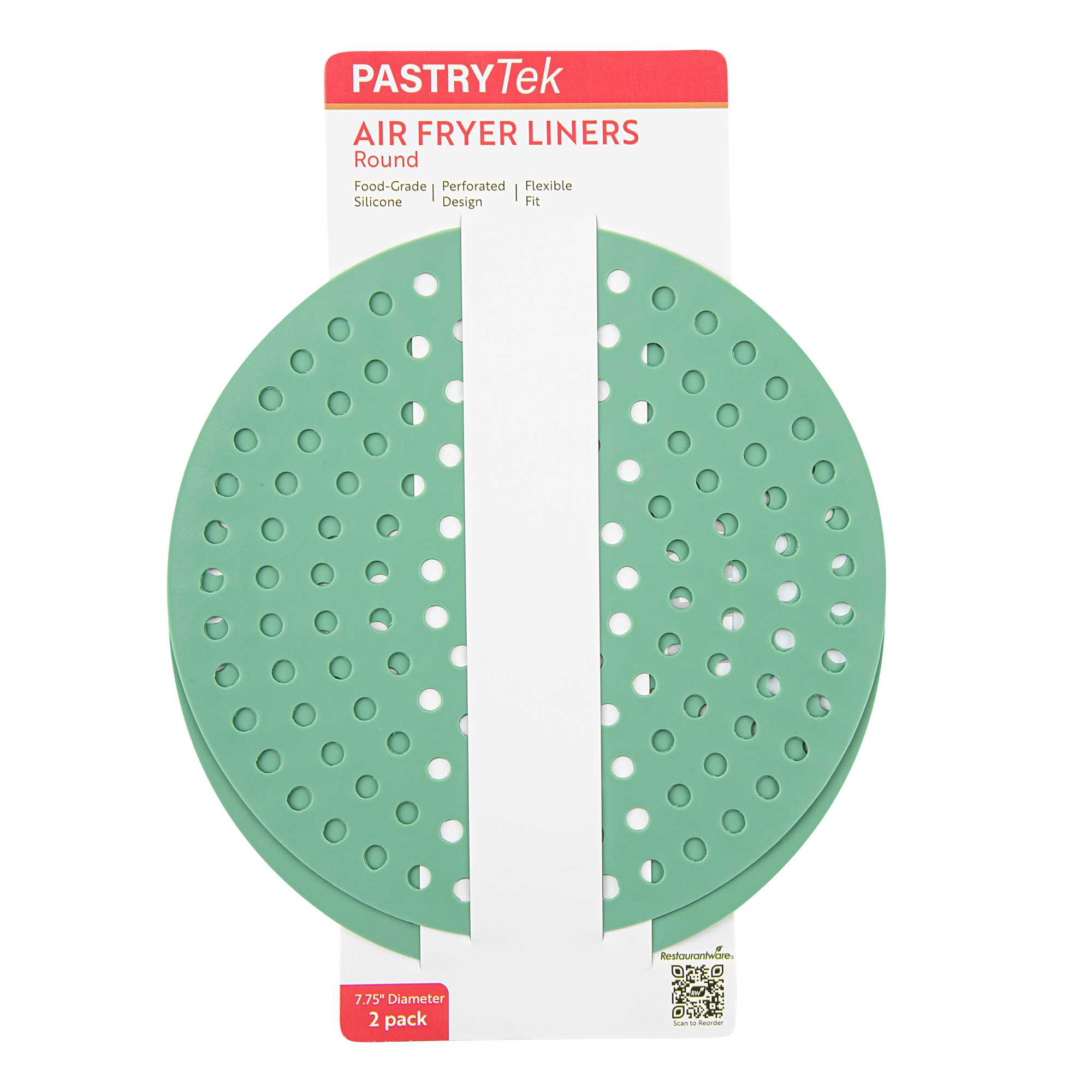 Pastry Tek Round Green Reusable Silicone Air Fryer Liner - Non-Stick, For 5 to 7 qt - 7 3/4" - 2 count box