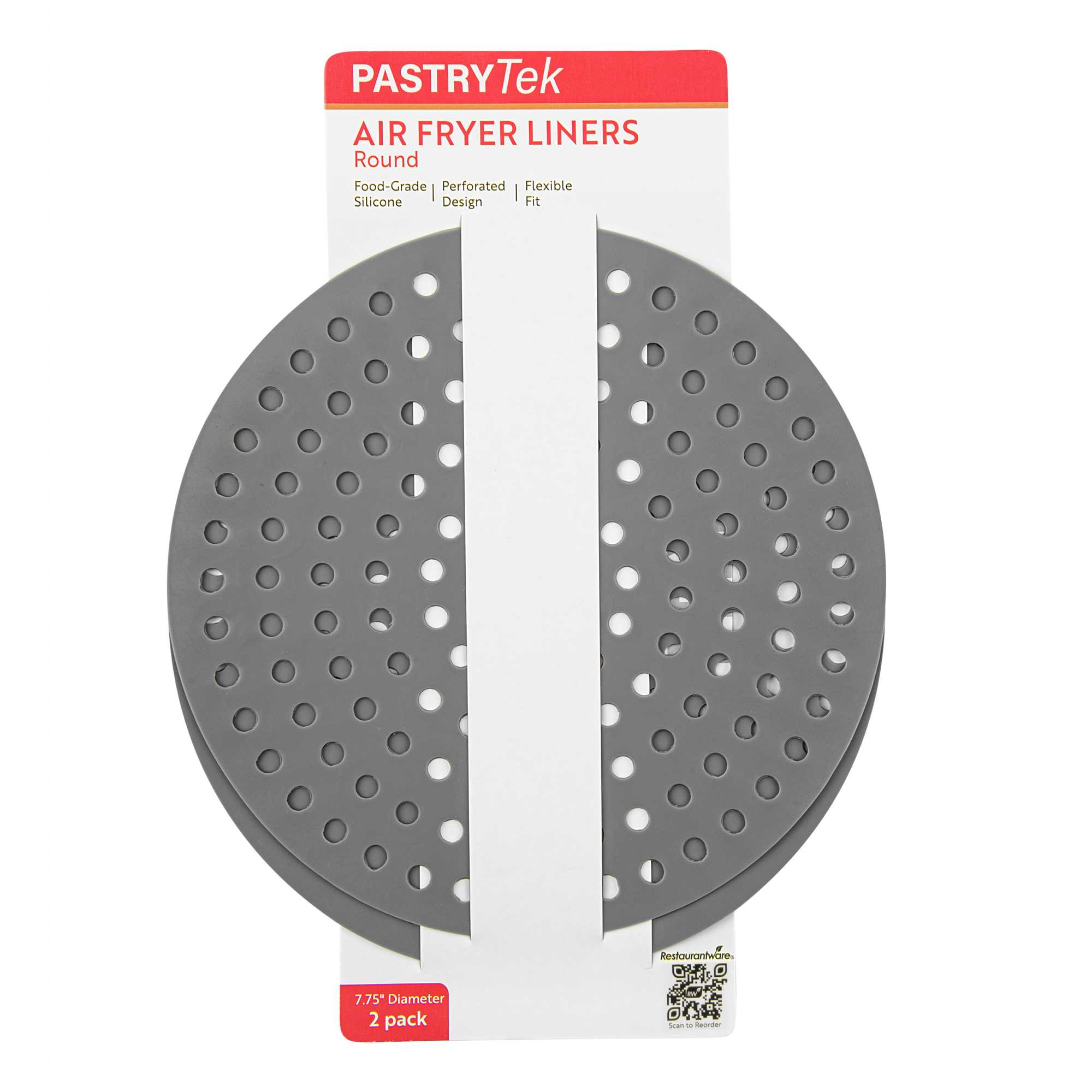 Pastry Tek Round Gray Reusable Silicone Air Fryer Liner - Non-Stick, For 5 to 7 qt - 7 3/4" - 2 count box