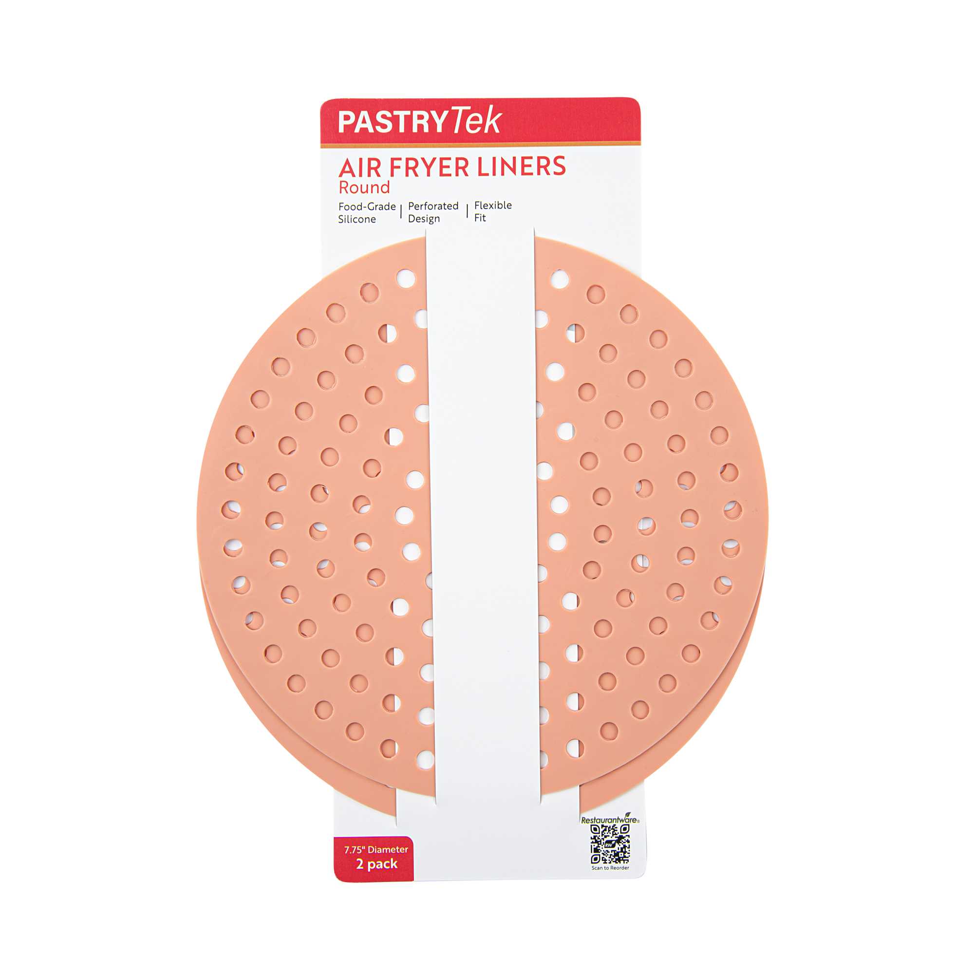 Pastry Tek Round Orange Reusable Silicone Air Fryer Liner - Non-Stick, For 5 to 7 qt - 7 3/4" - 2 count box