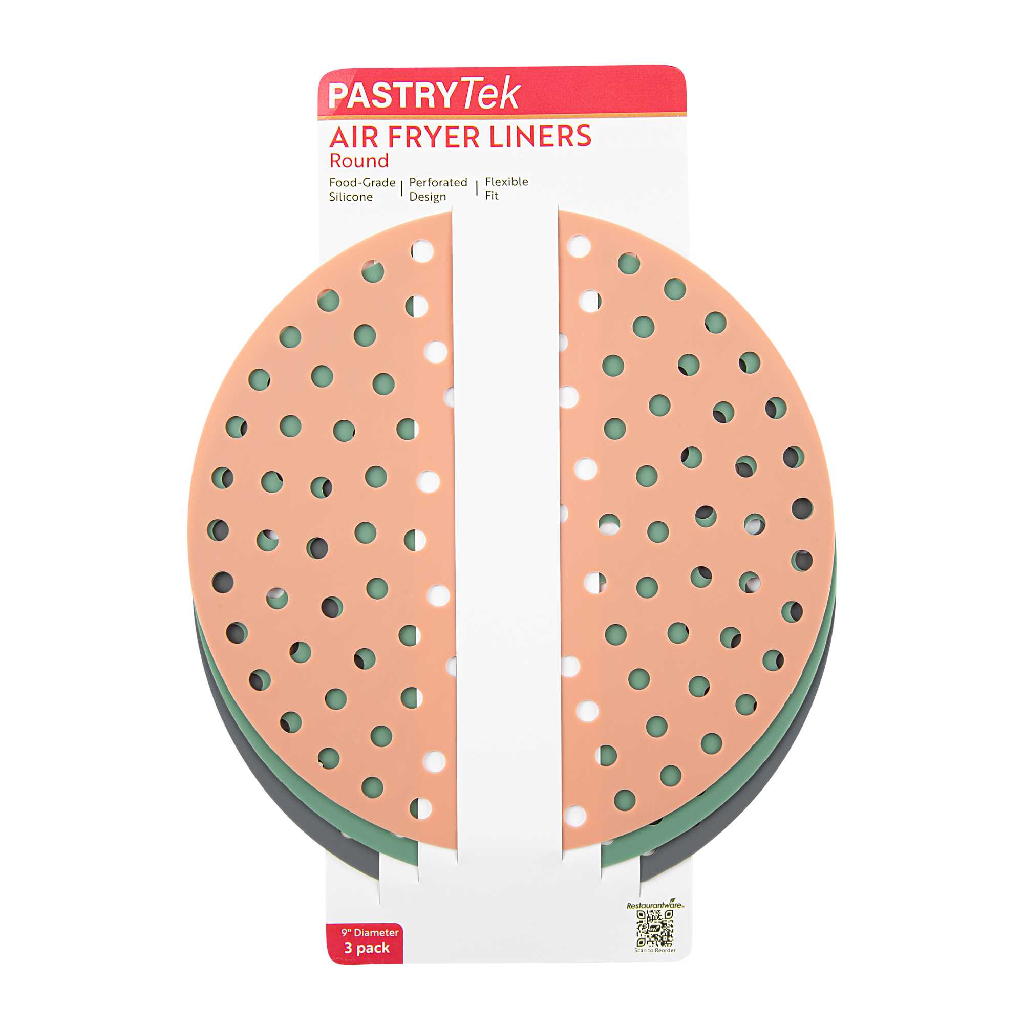 Pastry Tek Round 3-Piece Assorted Reusable Silicone Air Fryer Liner Set - Non-Stick, For 7 qt - 9" - 1 count box