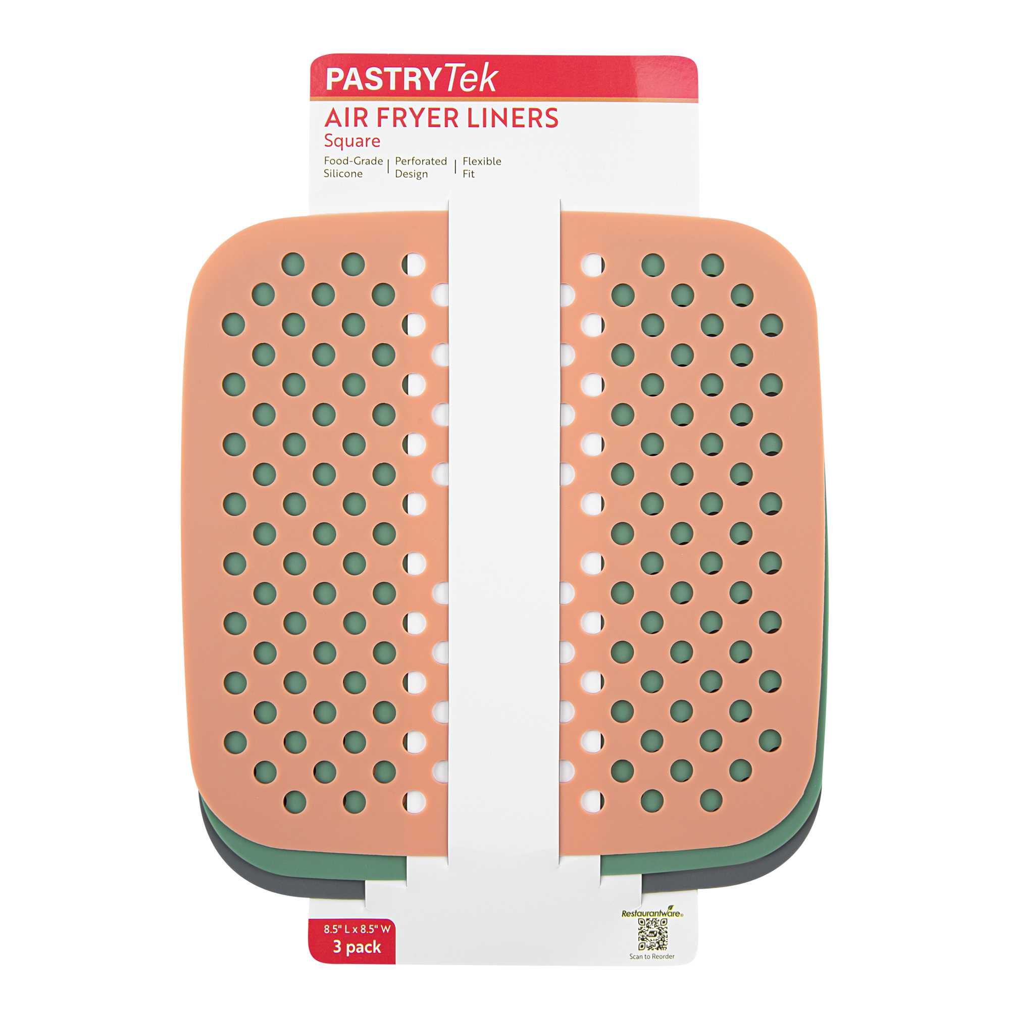 Pastry Tek Square 3-Piece Assorted Reusable Silicone Air Fryer Liner Set - Non-Stick, For 5 qt or Bigger - 8 1/2" - 1 count box