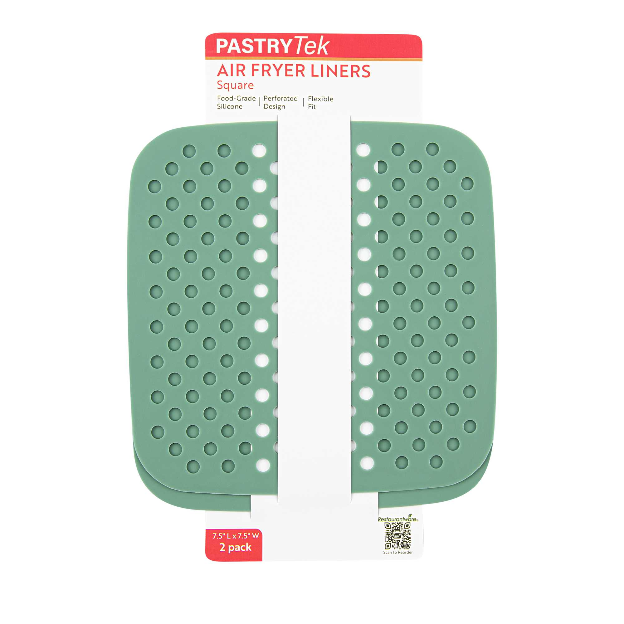 Pastry Tek Square Green Reusable Silicone Air Fryer Liner - Non-Stick, For 3 qt or Bigger - 7 1/2" - 2 count box