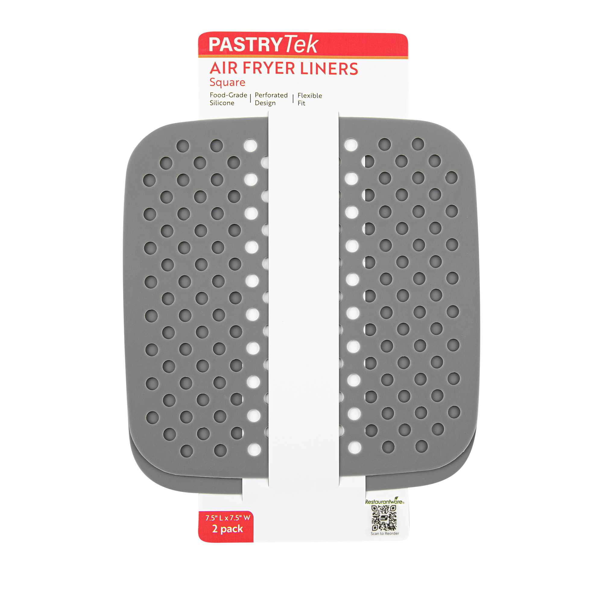 Pastry Tek Square Gray Reusable Silicone Air Fryer Liner - Non-Stick, For 3 qt or Bigger - 7 1/2" - 2 count box