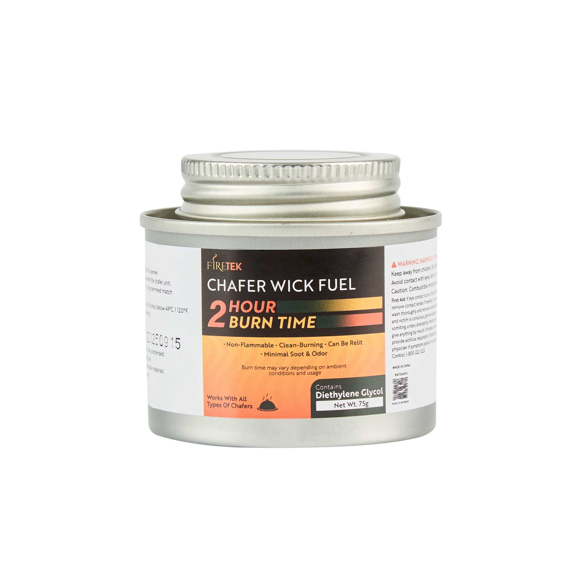 Fire Tek 2 Hour Wick Chafing Fuel - 12 Pack, with Safety Twist Cap and Lid Opener - 2 count box