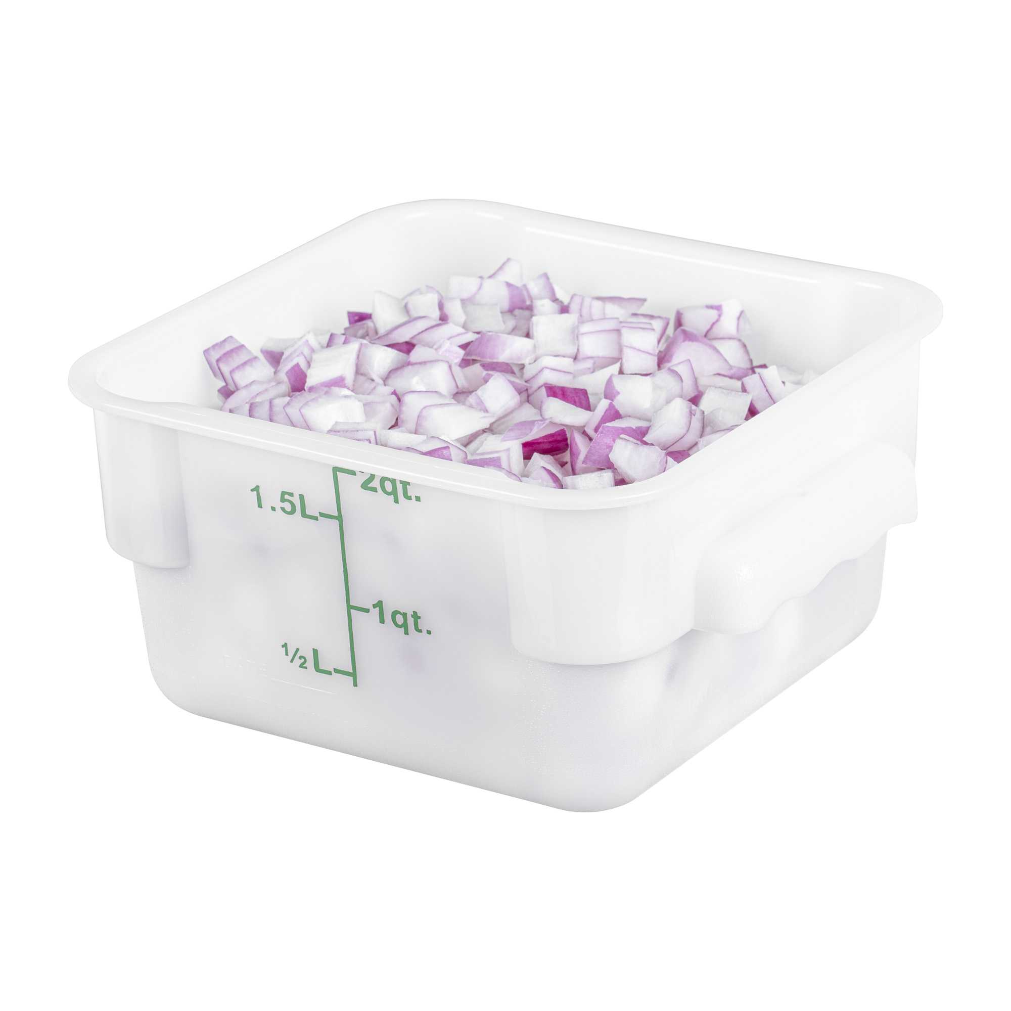 Met Lux 2 qt Square White Polyethylene Food Storage Container - with Green Volume Markers - 7" x 7" x 4" - 1 count box