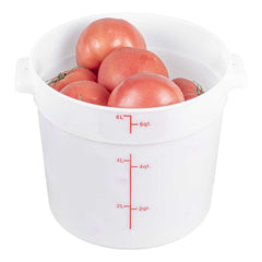 Met Lux 6 qt Round White Polyethylene Food Storage Container - with Red Volume Markers - 8 3/4