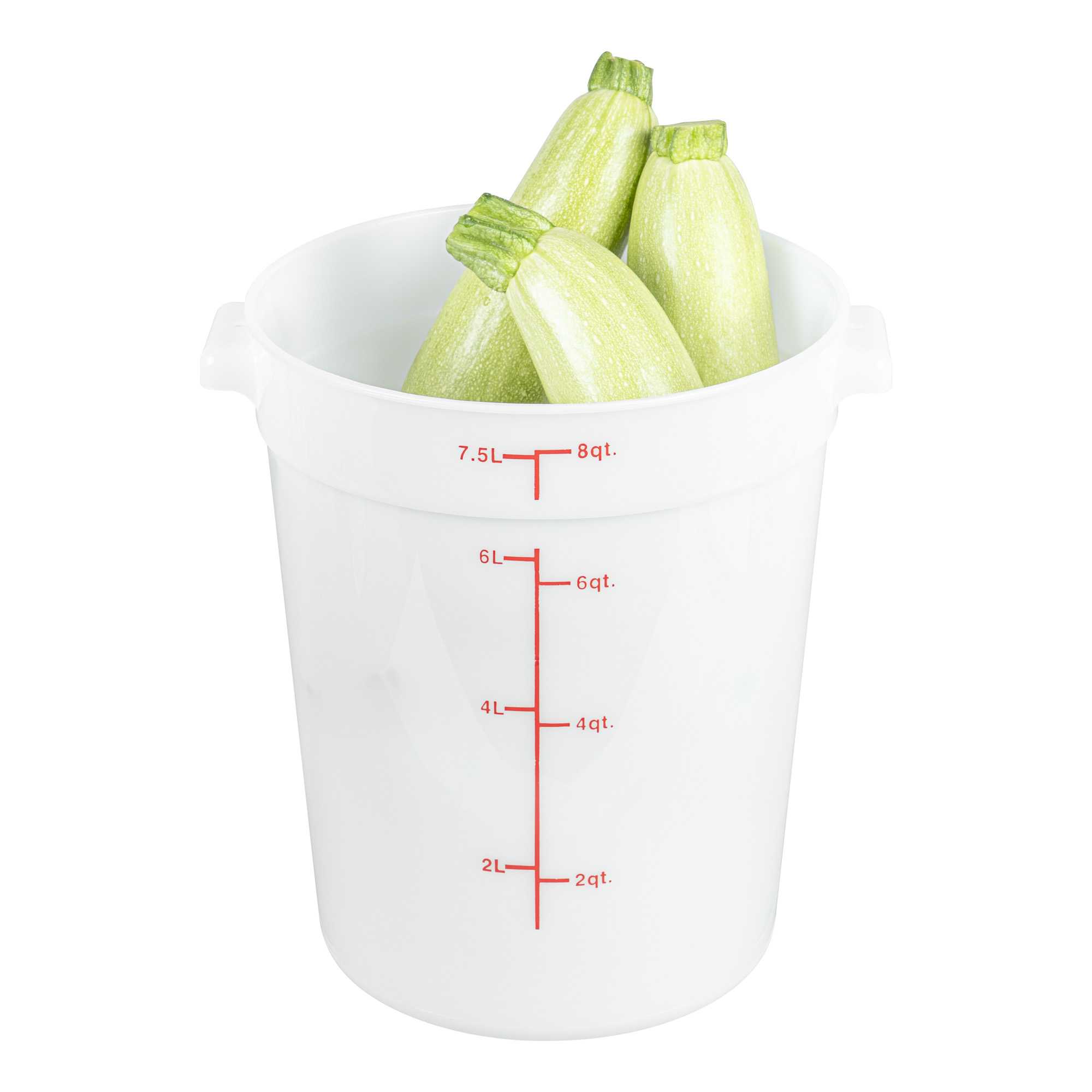 Met Lux 8 qt Round White Polyethylene Food Storage Container - with Red Volume Markers - 8 3/4" x 10 3/4" - 1 count box