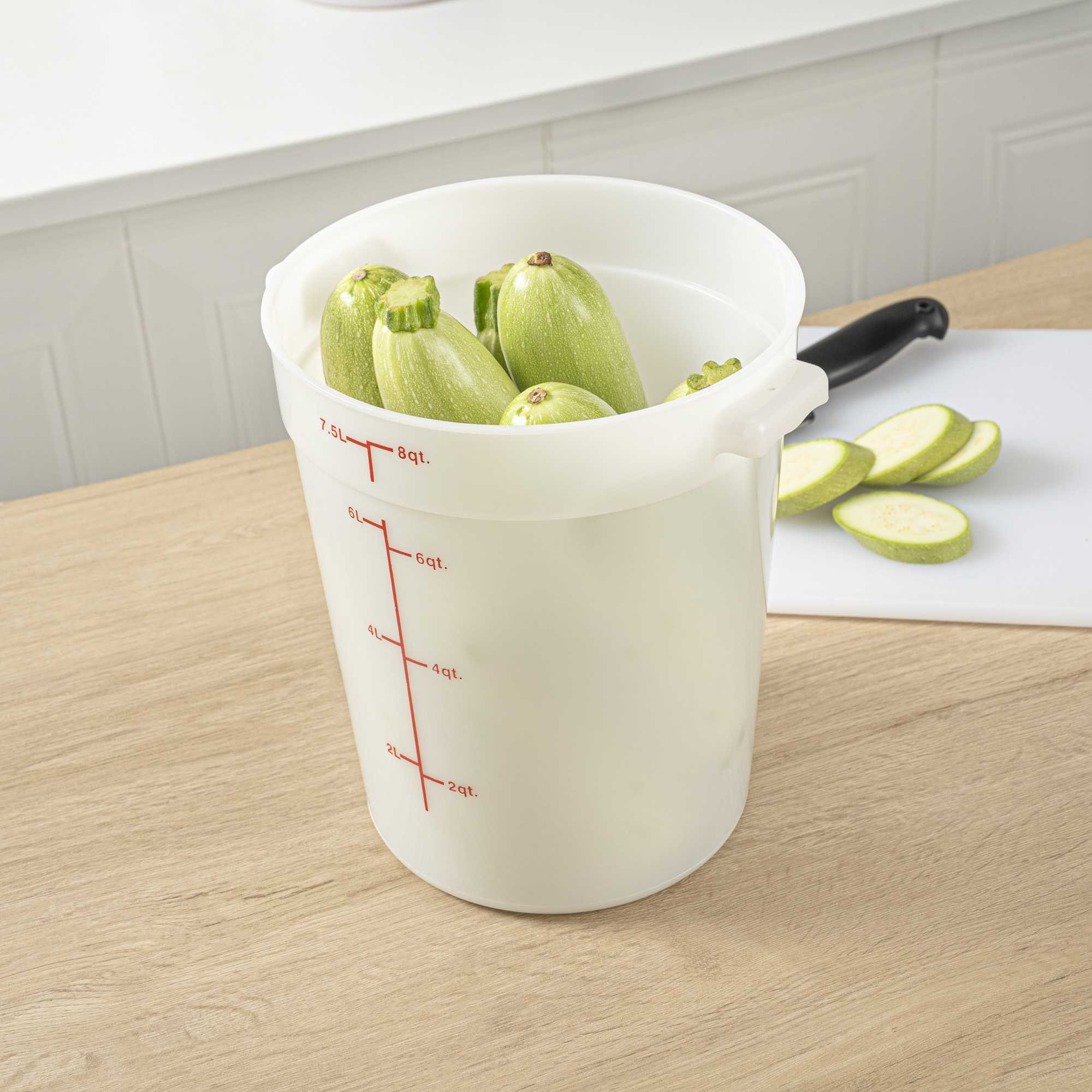 Met Lux 8 qt Round White Polyethylene Food Storage Container - with Red Volume Markers - 8 3/4" x 10 3/4" - 1 count box