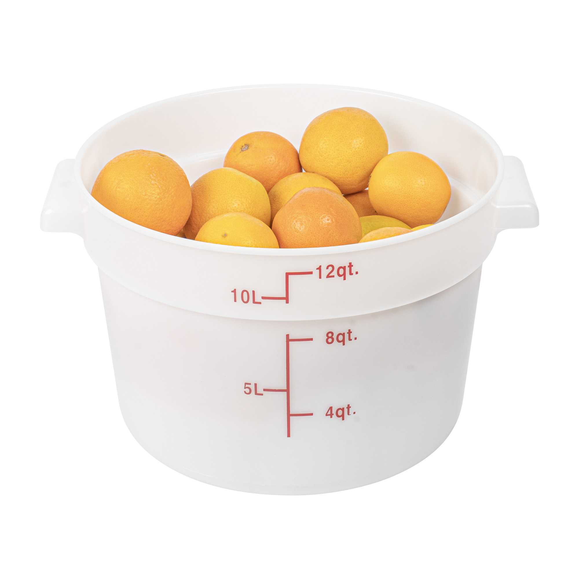 Met Lux 12 qt Round White Polyethylene Food Storage Container - with Red Volume Markers - 12 1/4" x 8" - 1 count box