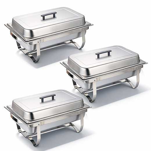 Met Lux 8 qt Rectangle Stainless Steel Full Size Chafer - with Folding Frame - 3 count box