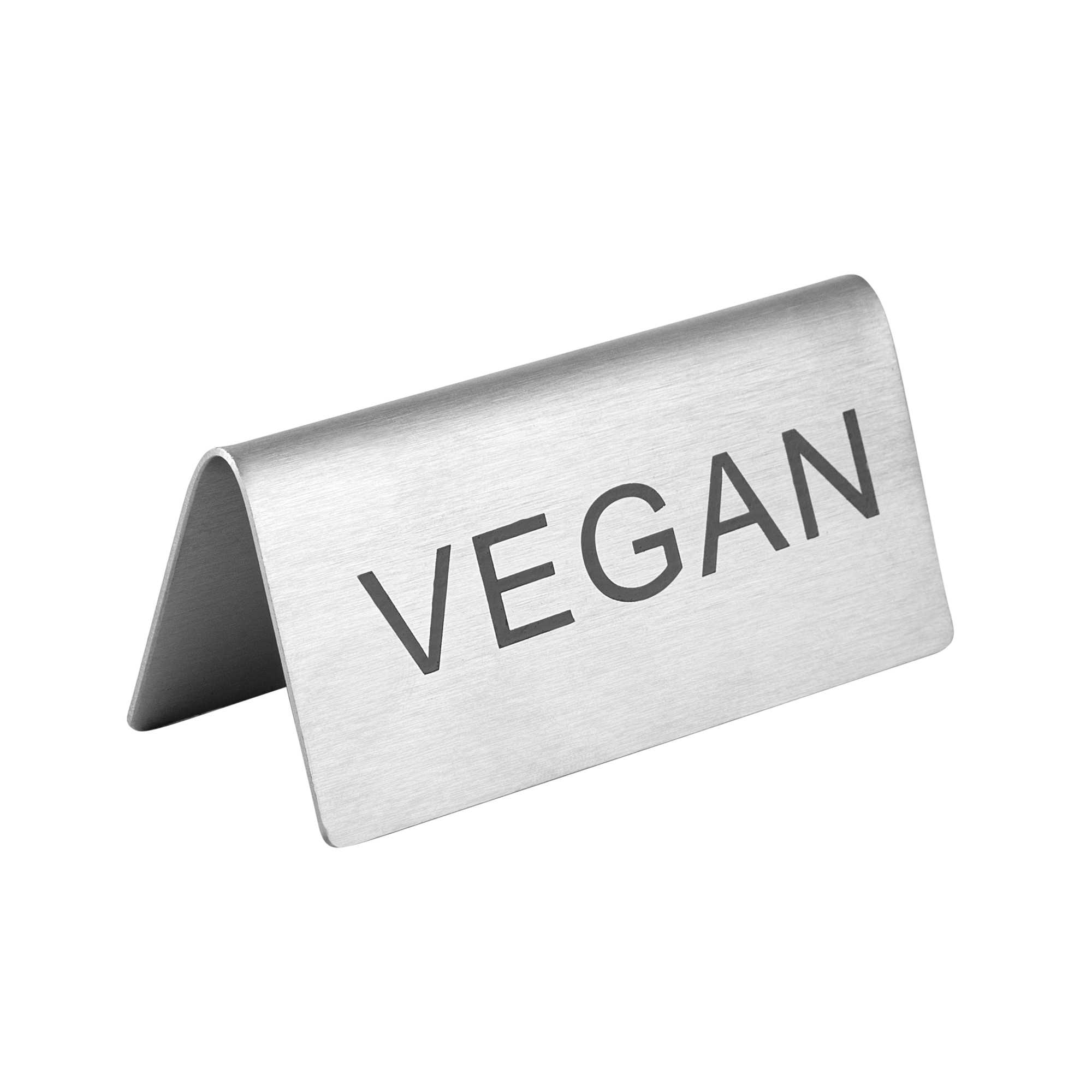 Met Lux Double-Sided Stainless Steel "Vegan" Table Tent Sign - 3" x 1 1/2" - 120 count box