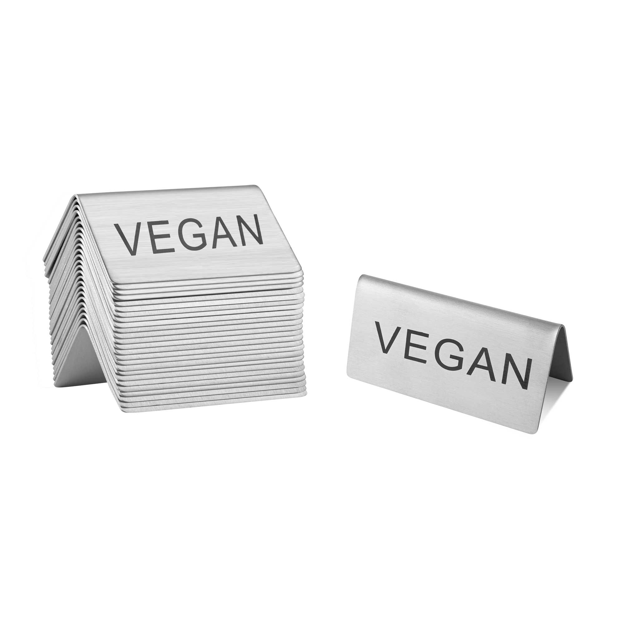 Met Lux Double-Sided Stainless Steel "Vegan" Table Tent Sign - 3" x 1 1/2" - 120 count box