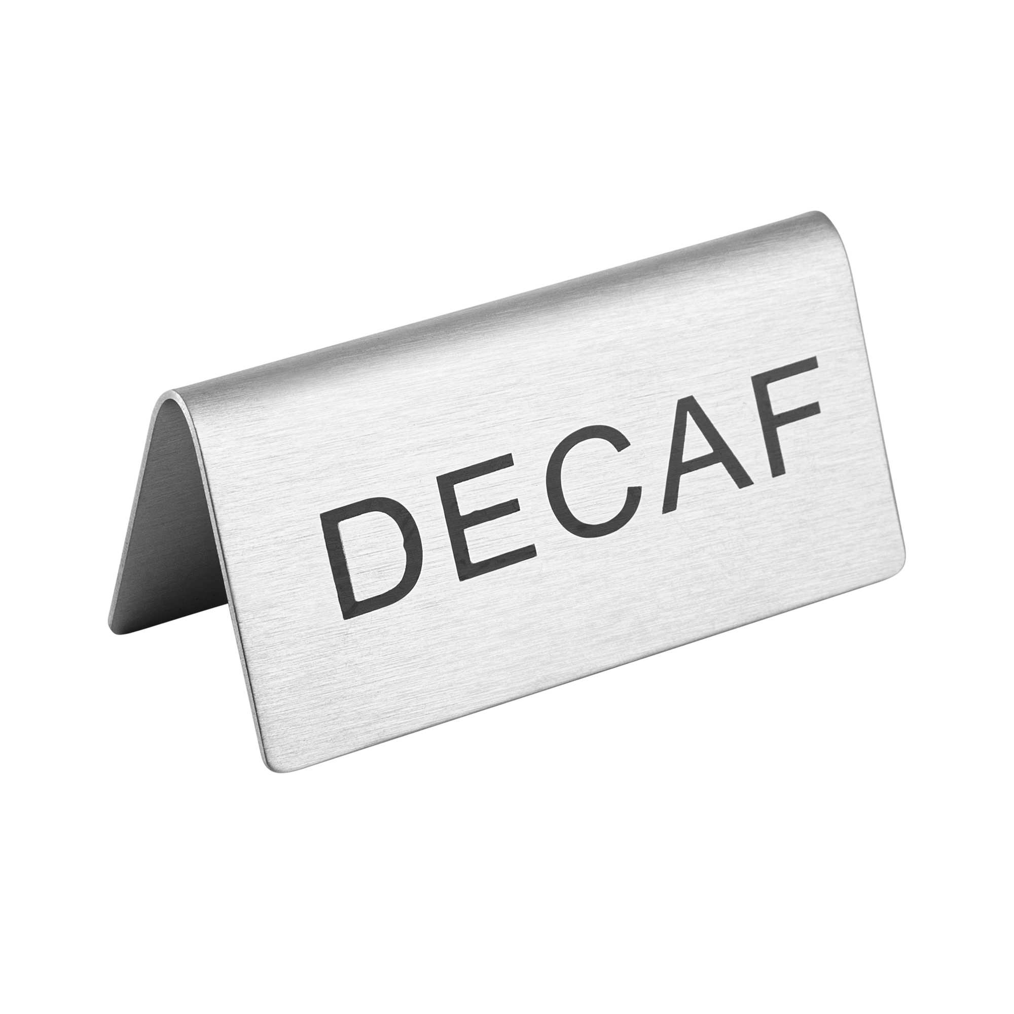 Met Lux Double-Sided Stainless Steel "Decaf" Table Tent Sign - 3" x 1 1/2" - 12 count box
