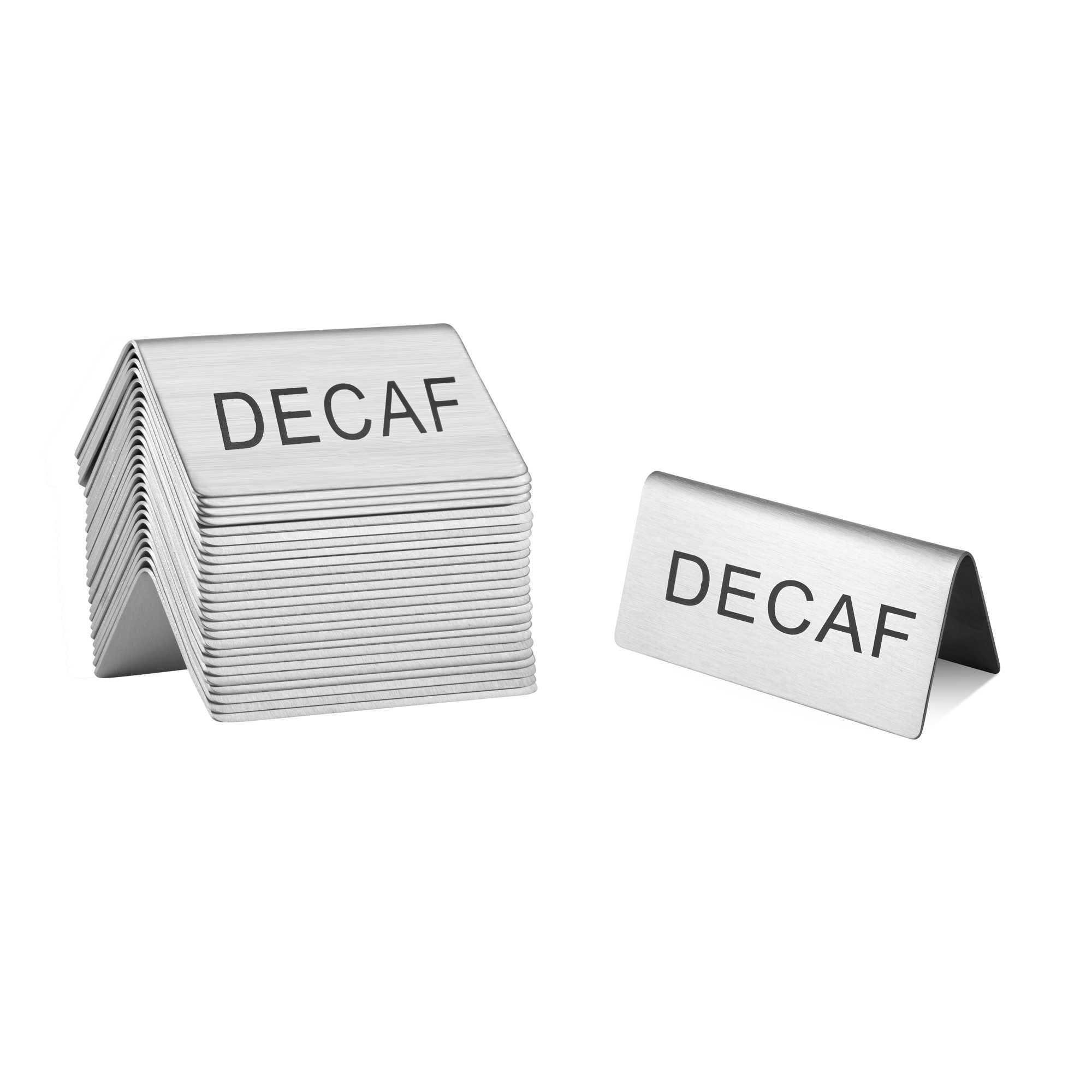 Met Lux Double-Sided Stainless Steel "Decaf" Table Tent Sign - 3" x 1 1/2" - 12 count box