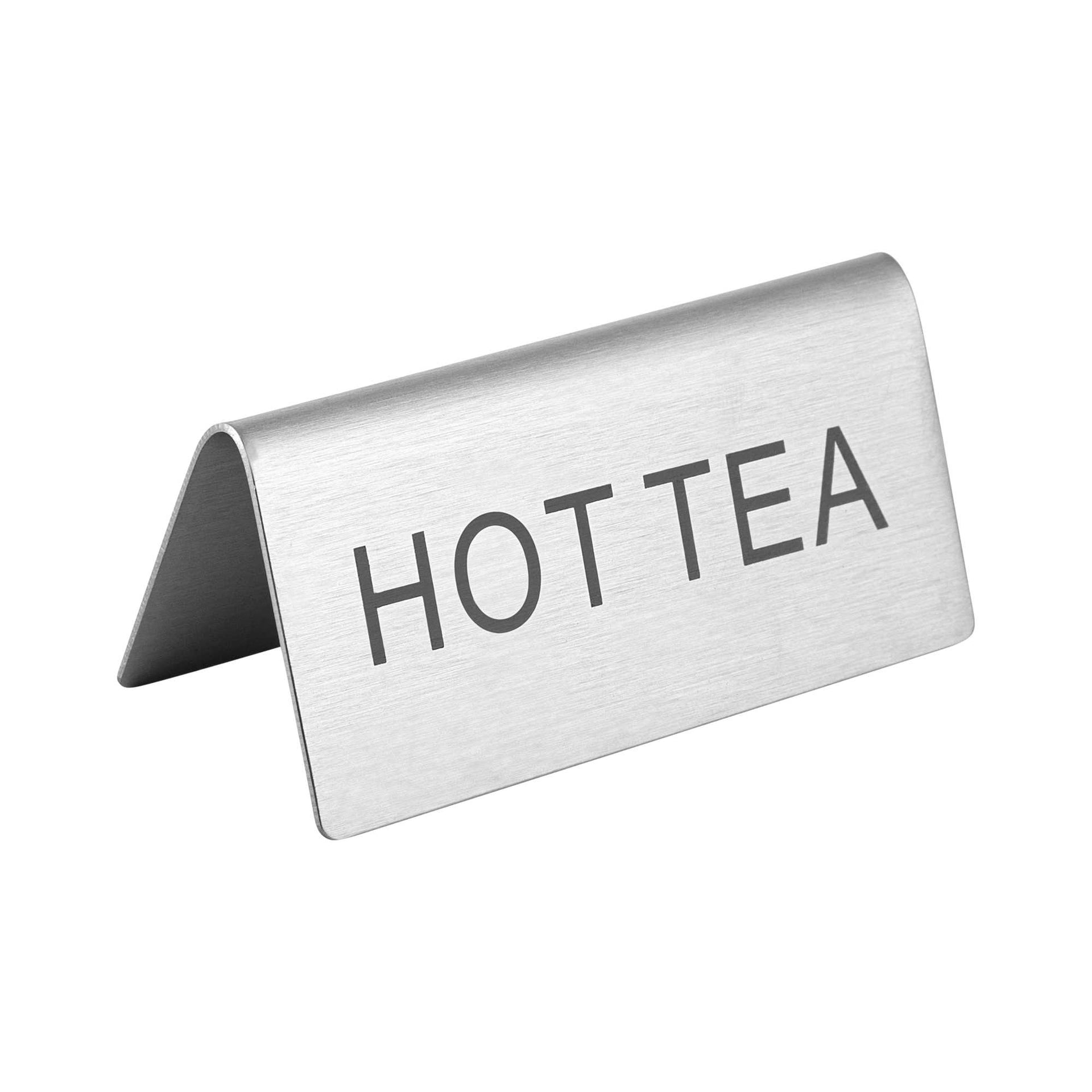 Met Lux Double-Sided Stainless Steel "Hot Tea" Table Tent Sign - 3" x 1 1/2" - 12 count box