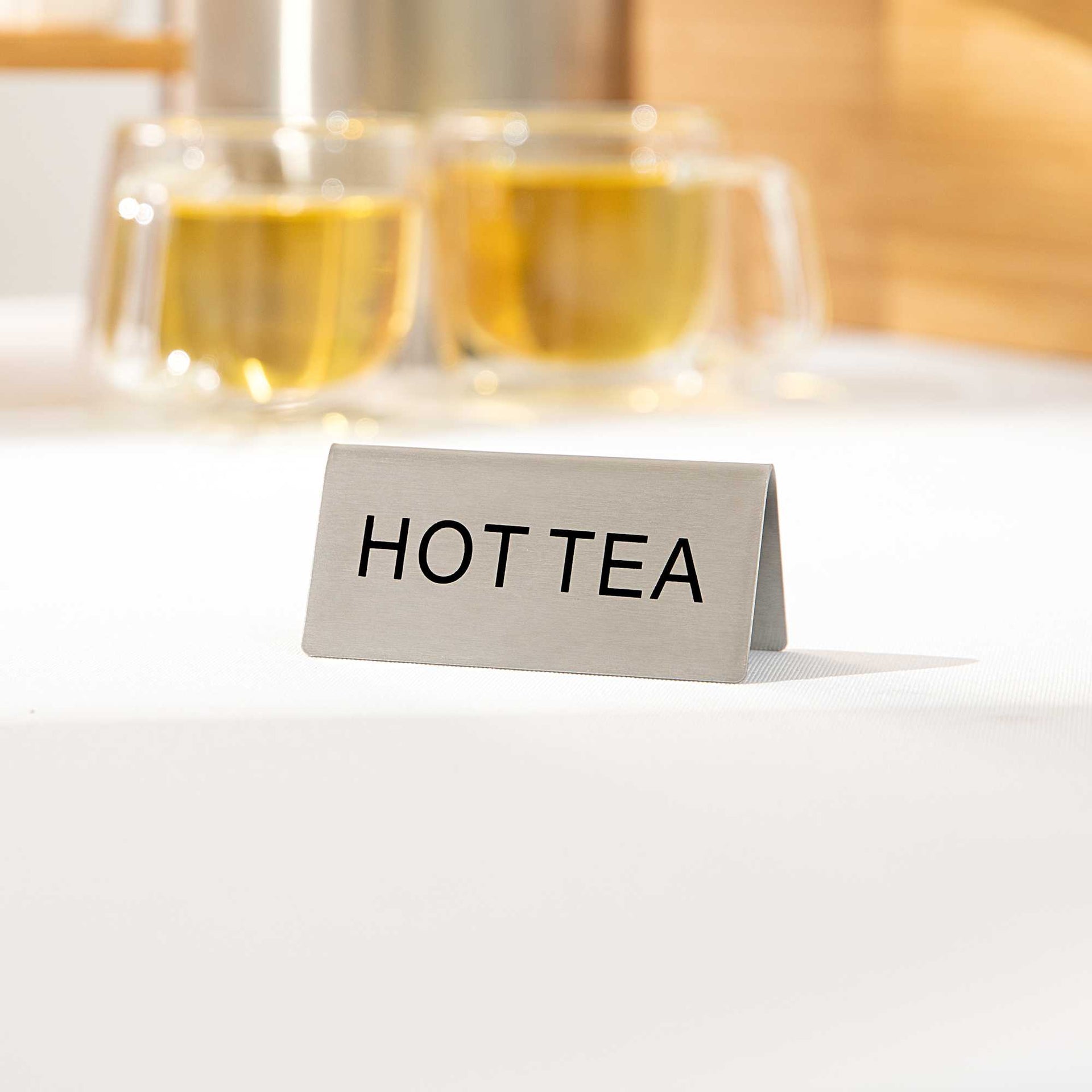 Met Lux Double-Sided Stainless Steel "Hot Tea" Table Tent Sign - 3" x 1 1/2" - 12 count box