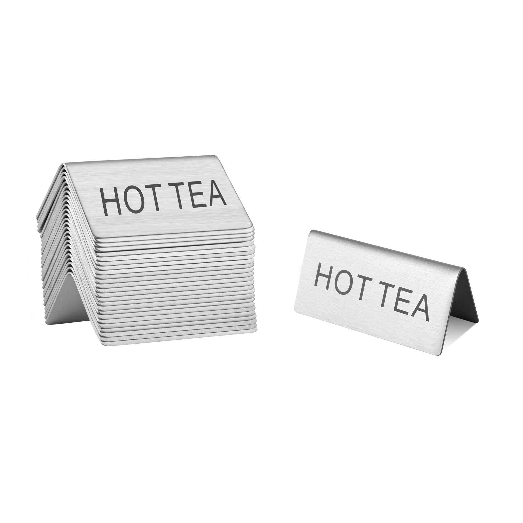 Met Lux Double-Sided Stainless Steel "Hot Tea" Table Tent Sign - 3" x 1 1/2" - 120 count box