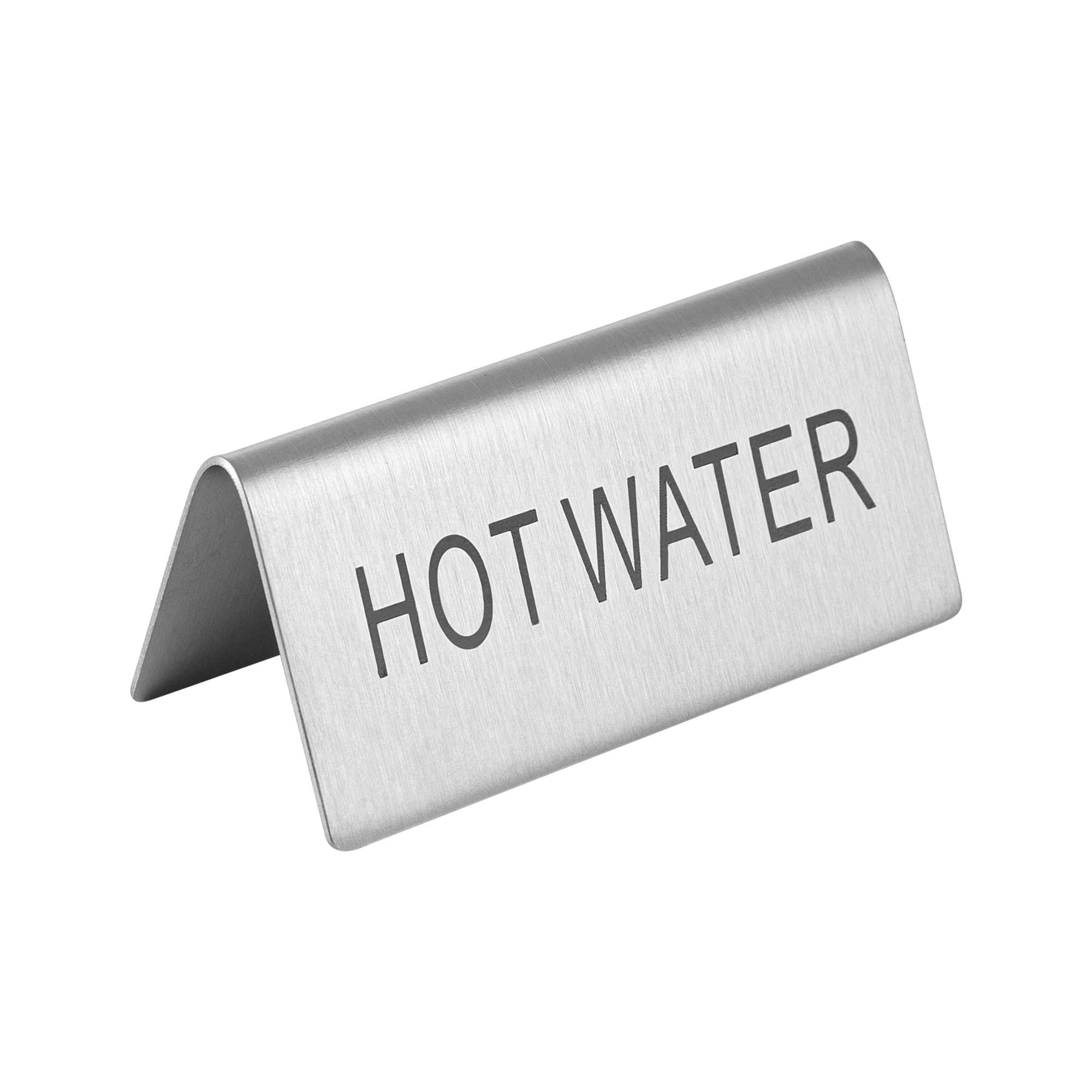 Met Lux Double-Sided Stainless Steel "Hot Water" Table Tent Sign - 3" x 1 1/2" - 12 count box