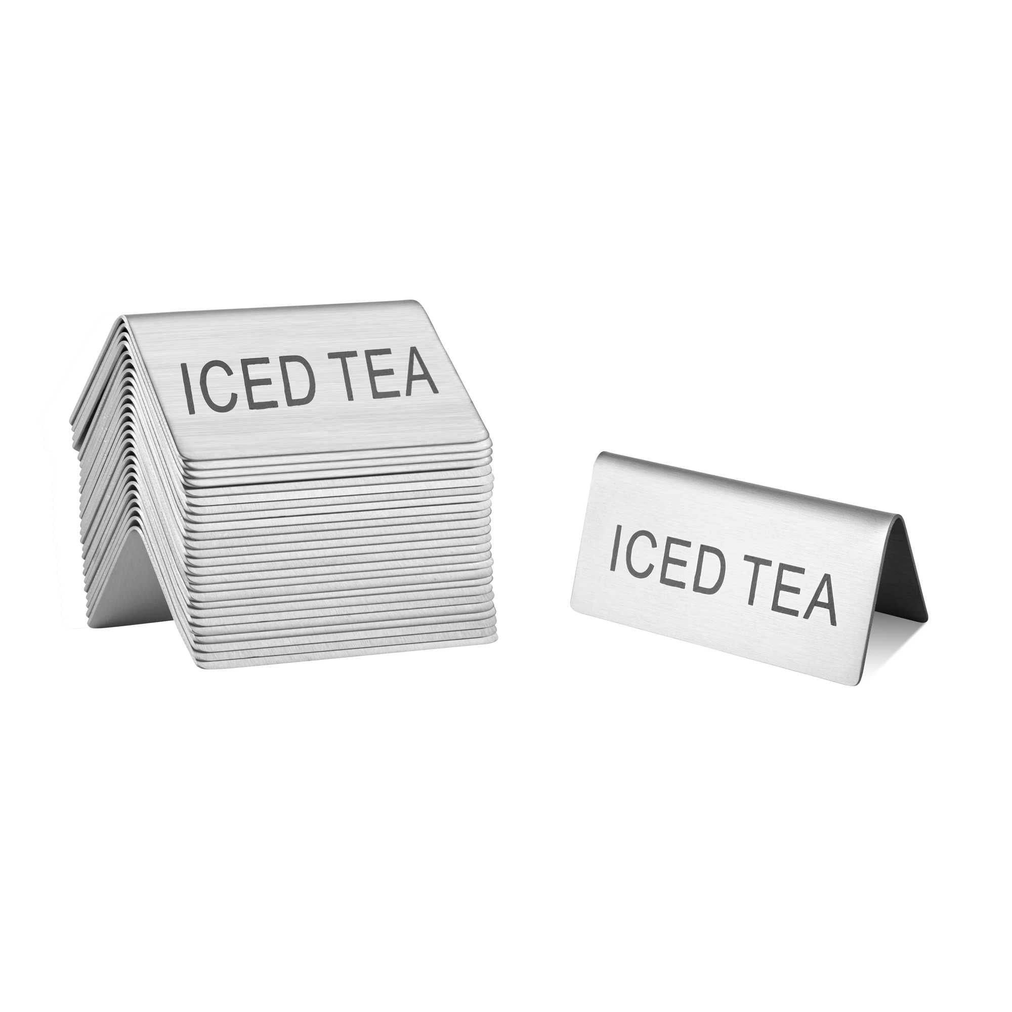 Met Lux Double-Sided Stainless Steel "Iced Tea" Table Tent Sign - 3" x 1 1/2" - 120 count box