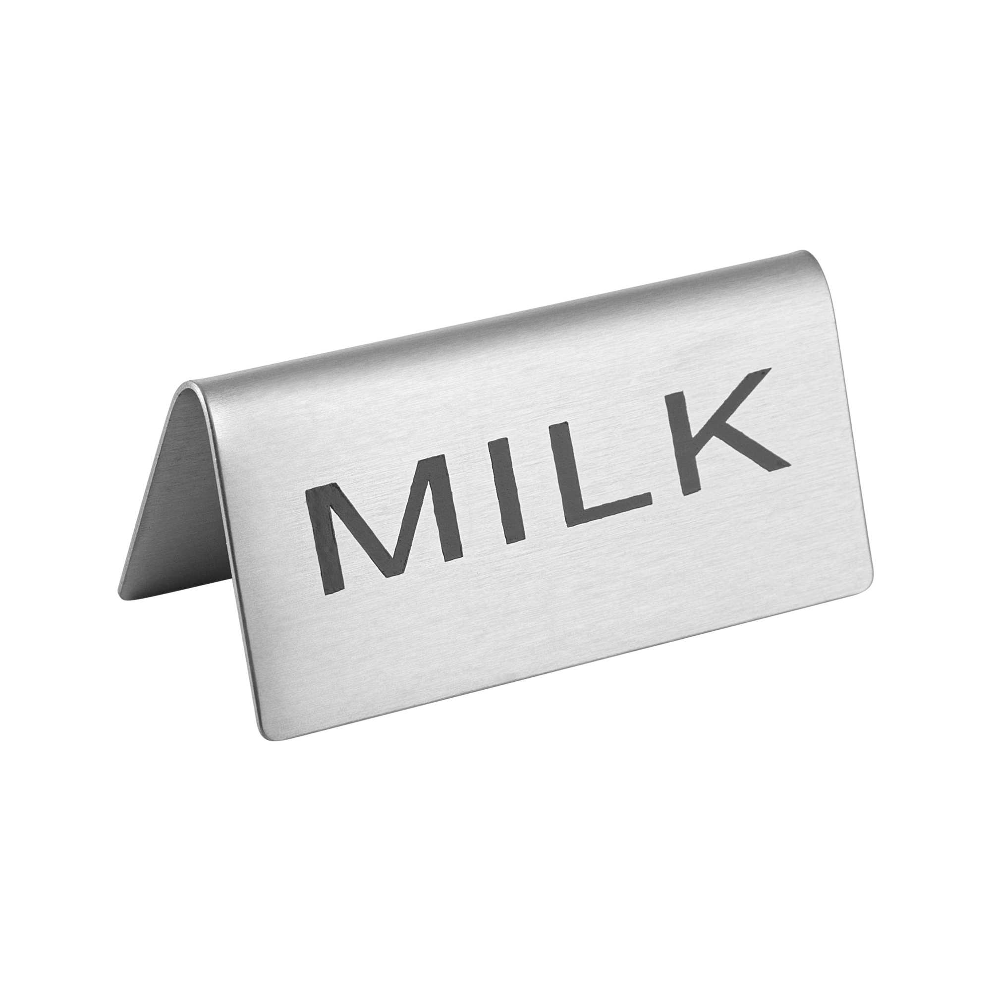 Met Lux Double-Sided Stainless Steel "Milk" Table Tent Sign - 3" x 1 1/2" - 120 count box