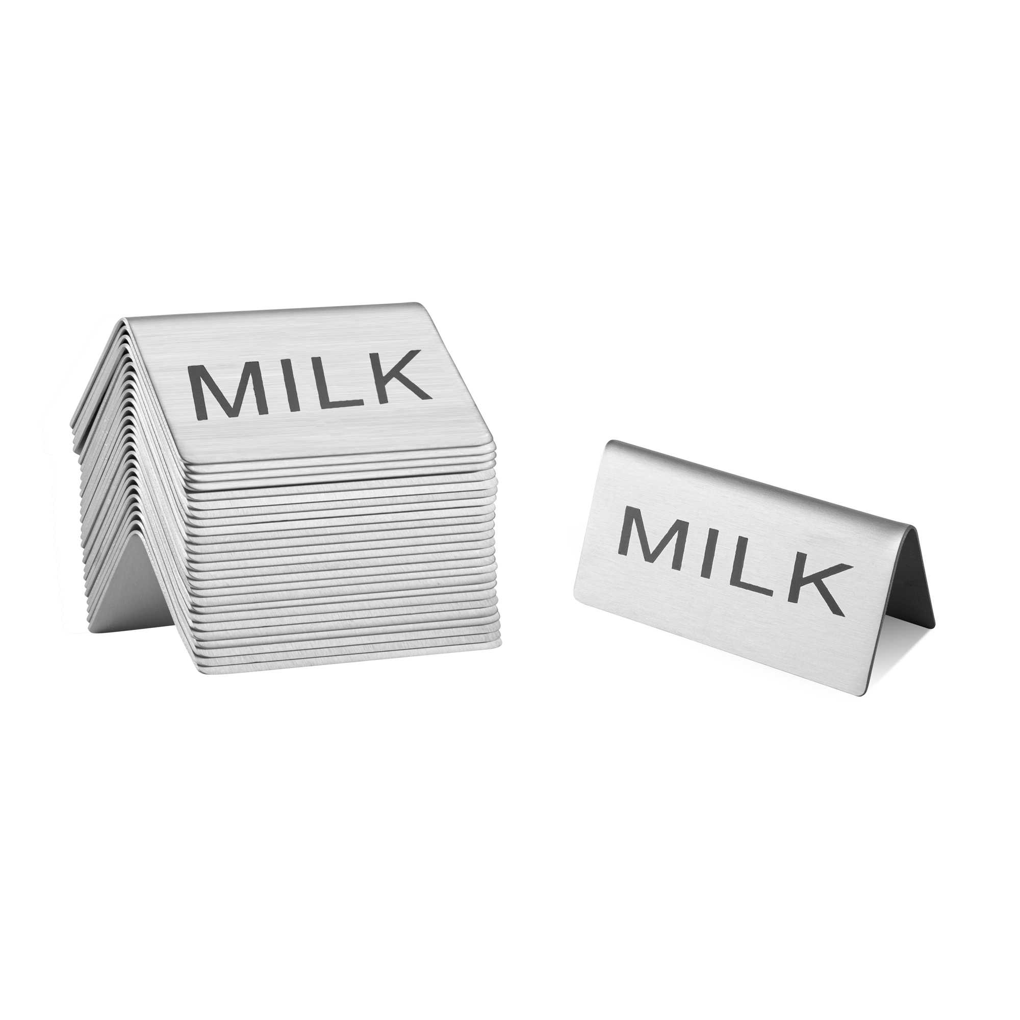 Met Lux Double-Sided Stainless Steel "Milk" Table Tent Sign - 3" x 1 1/2" - 120 count box