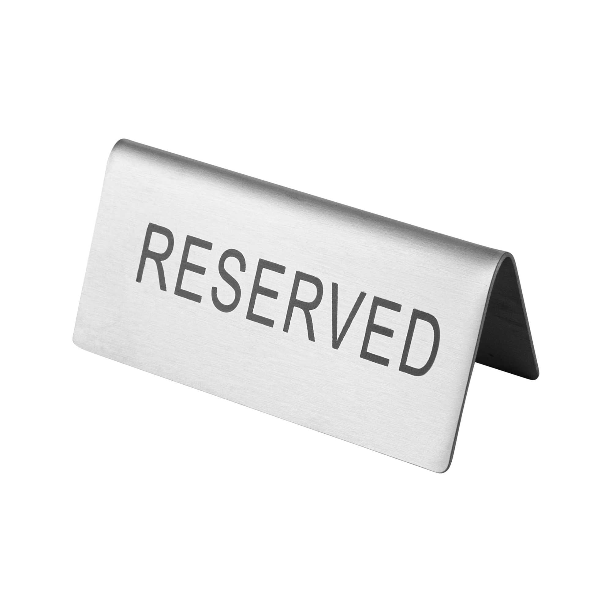 Met Lux Double-Sided Stainless Steel "Reserved" Table Tent Sign - 3" x 1 1/2" - 12 count box