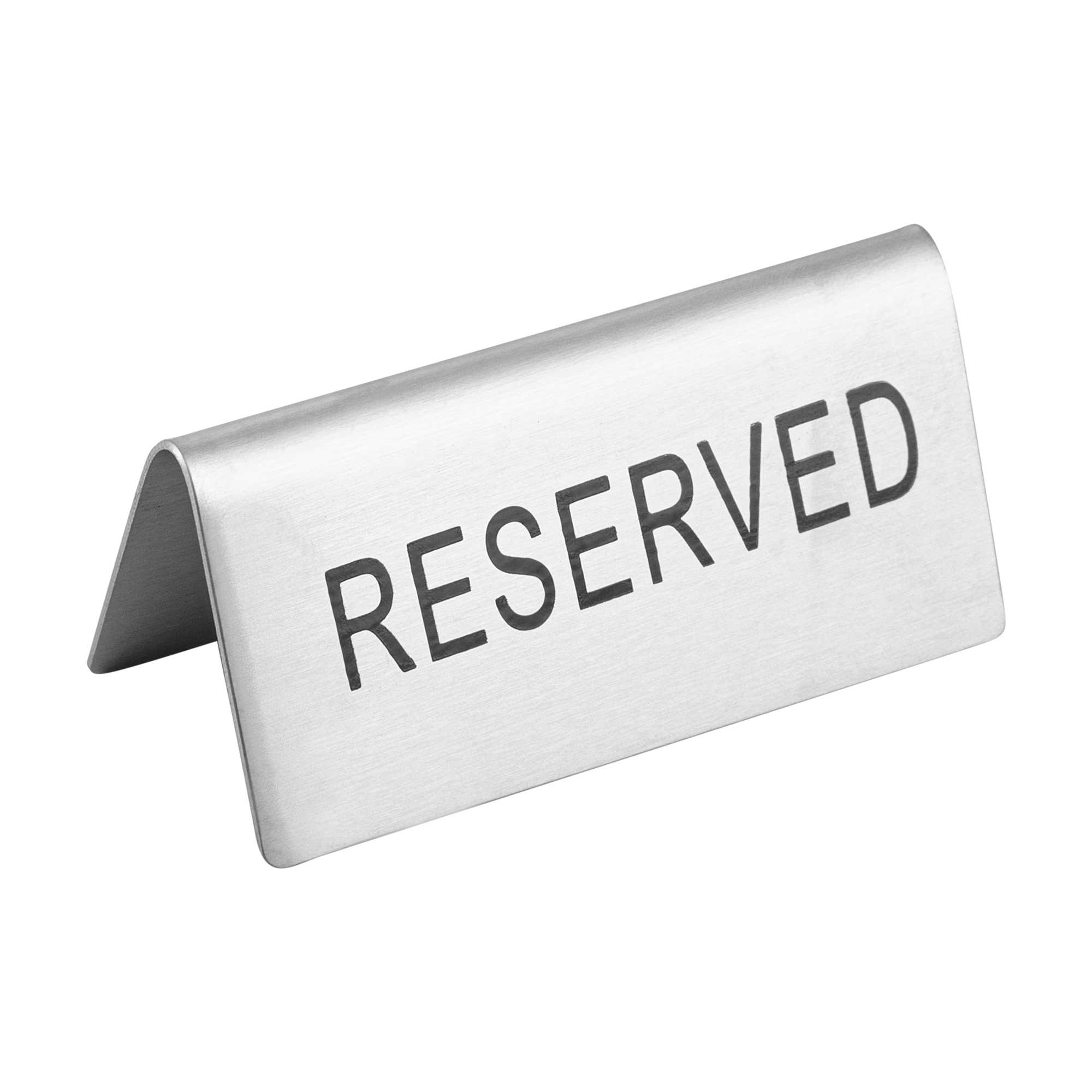 Met Lux Double-Sided Stainless Steel "Reserved" Table Tent Sign - 3" x 1 1/2" - 120 count box