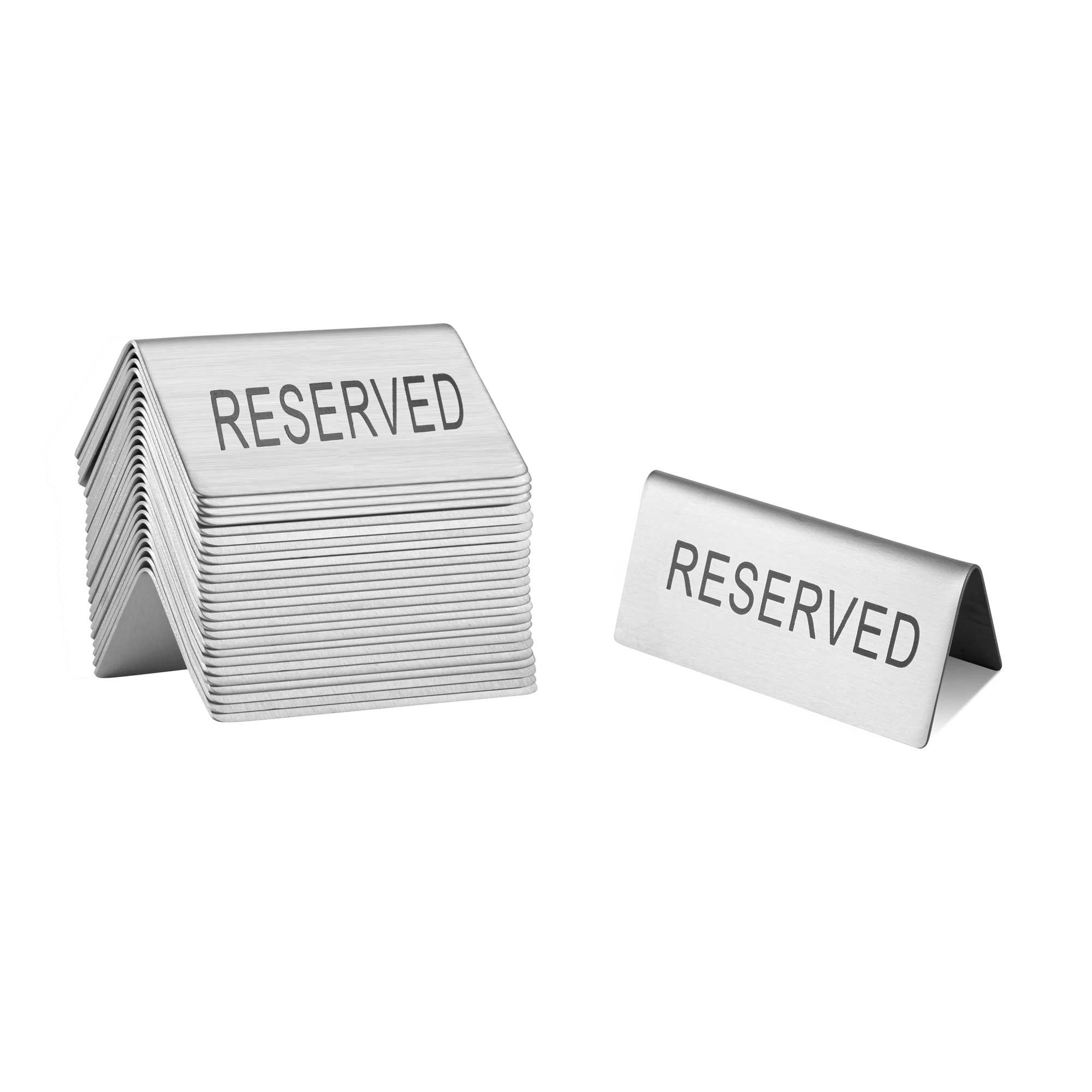 Met Lux Double-Sided Stainless Steel "Reserved" Table Tent Sign - 3" x 1 1/2" - 120 count box