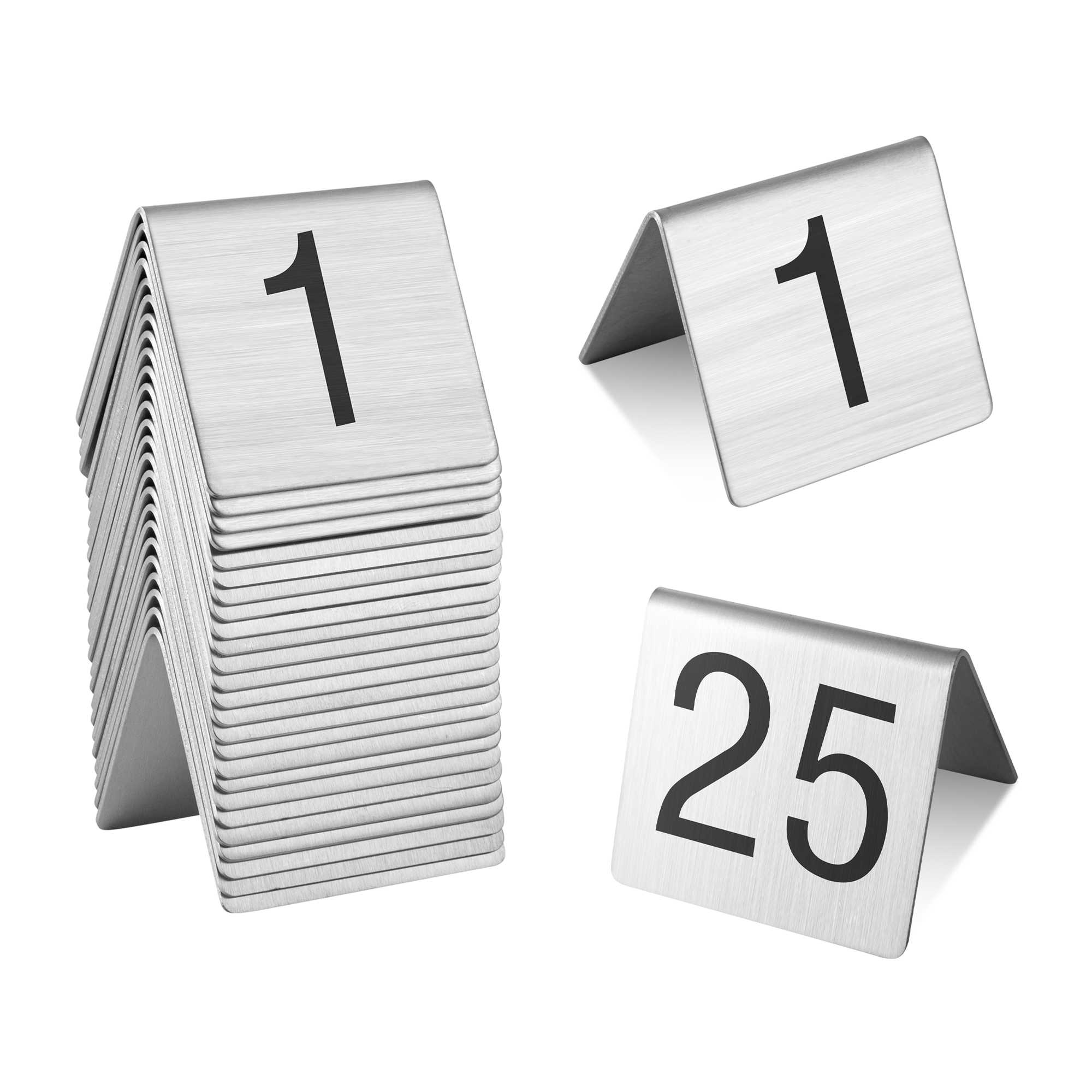 Met Lux Stainless Steel Number Table Tents - 1 to 25 - 2 1/2" x 2 1/4" - 1 count box