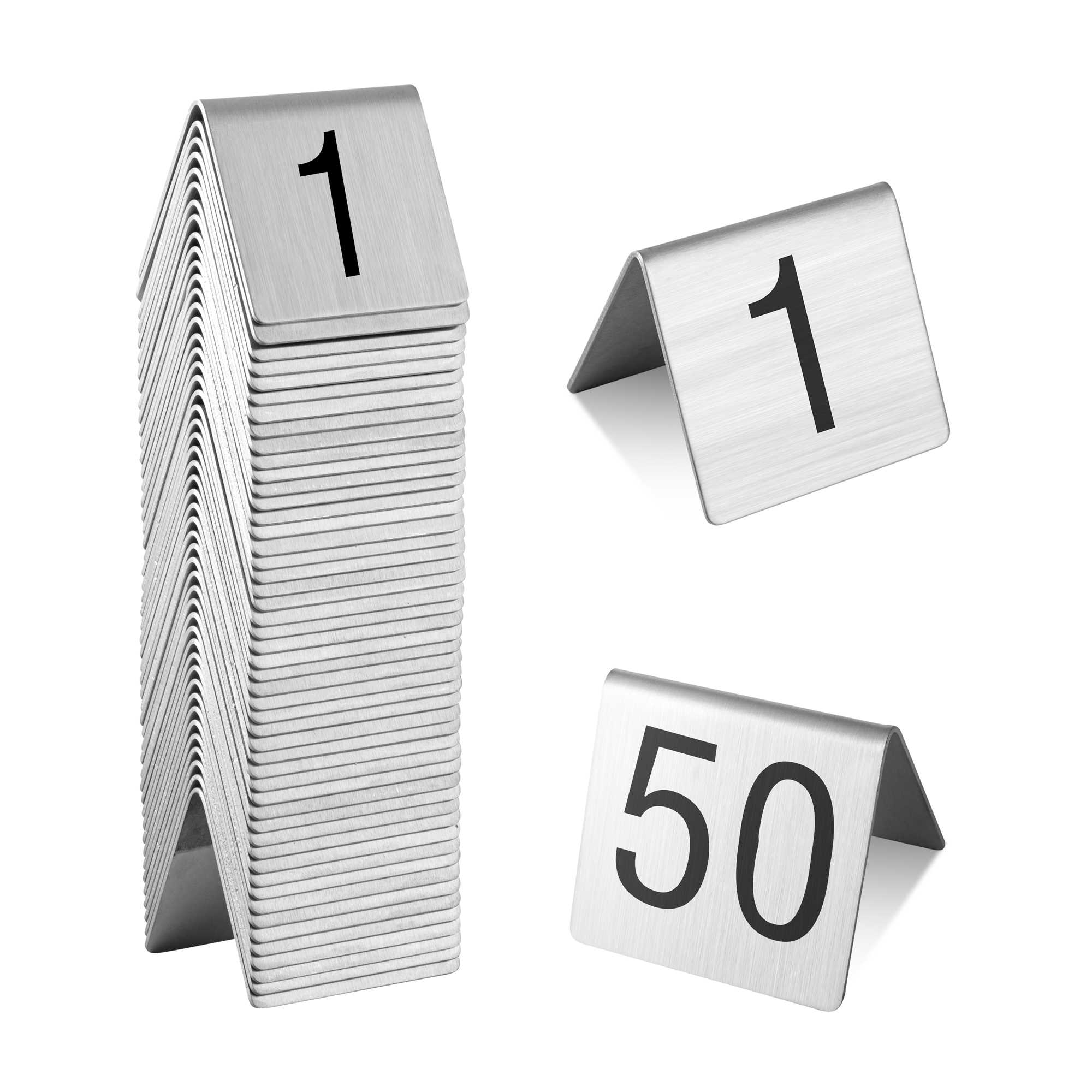 Met Lux Stainless Steel Number Table Tents - 1 to 50 - 2 1/2" x 2 1/4" - 6 count box